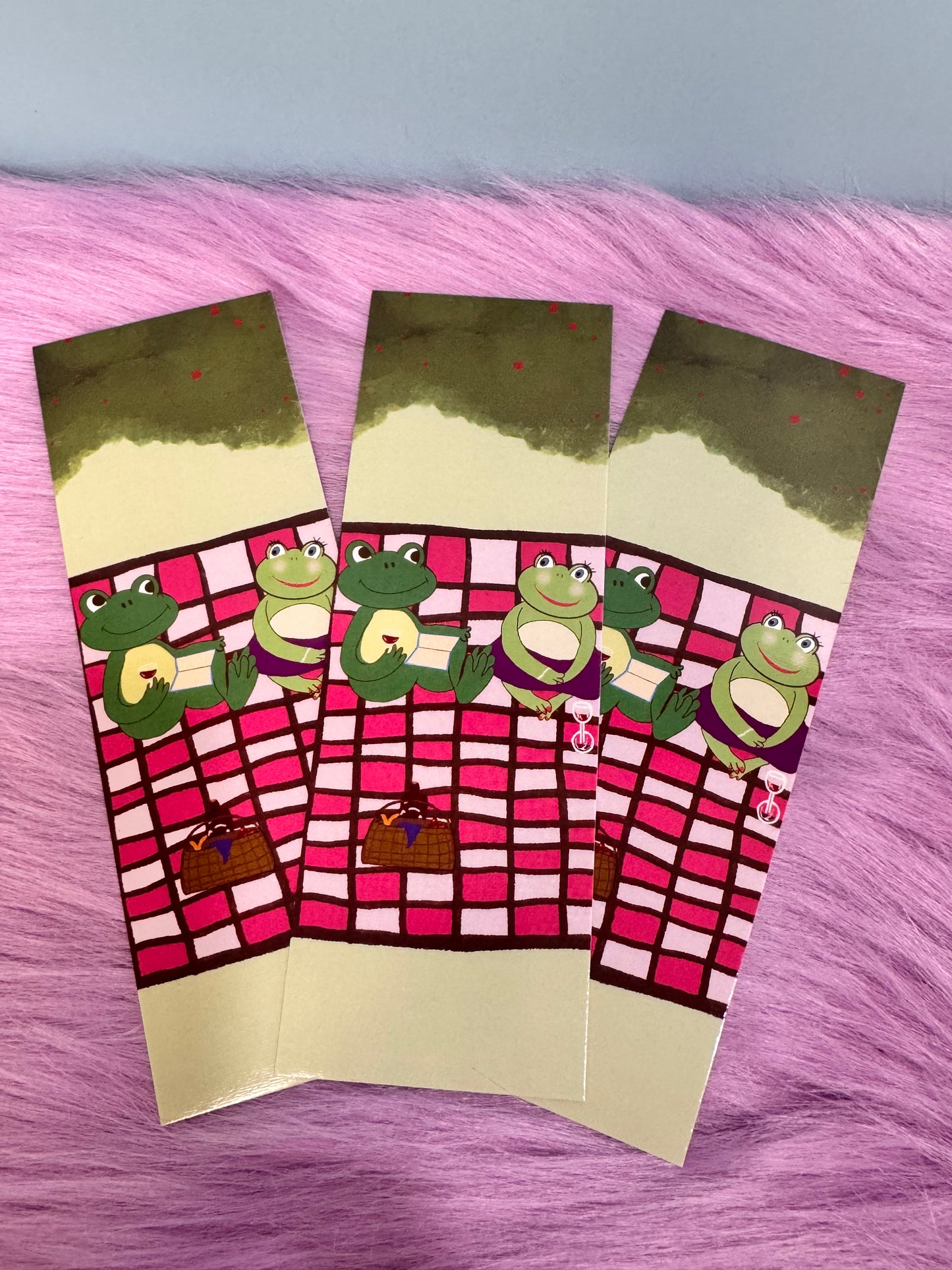 Boyfriend and Girlfriend Bookmark, Frogs On A Picnic Date, Hand Drawn Page Saver