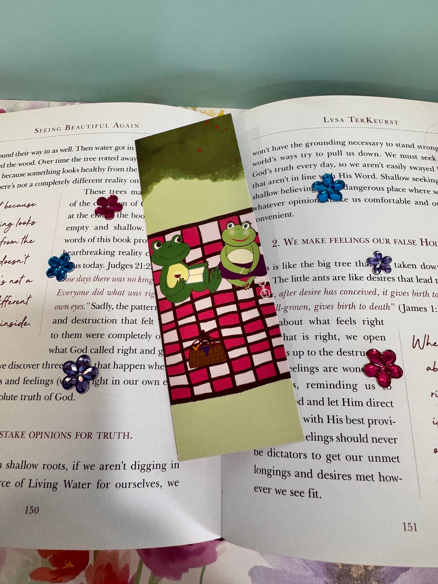 Boyfriend and Girlfriend Bookmark, Frogs On A Picnic Date, Hand Drawn Page Saver