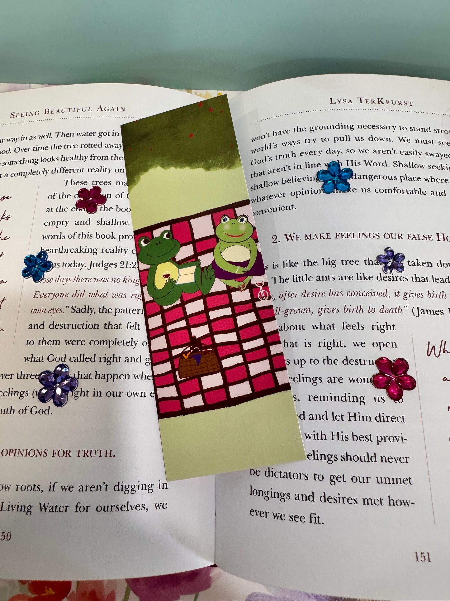 Boyfriend and Girlfriend Bookmark, Frogs On A Picnic Date, Hand Drawn Page Saver