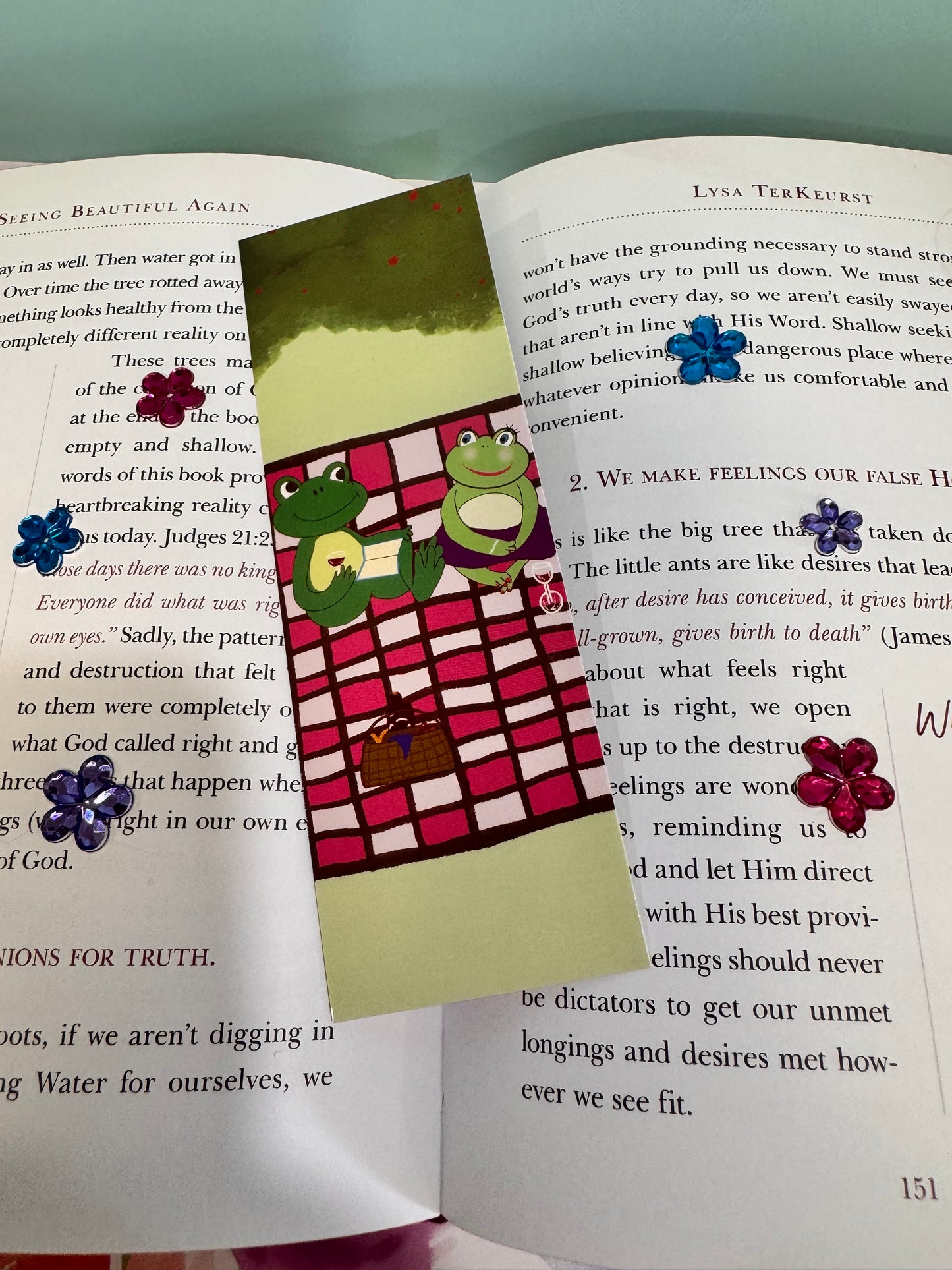 Boyfriend and Girlfriend Bookmark, Frogs On A Picnic Date, Hand Drawn Page Saver