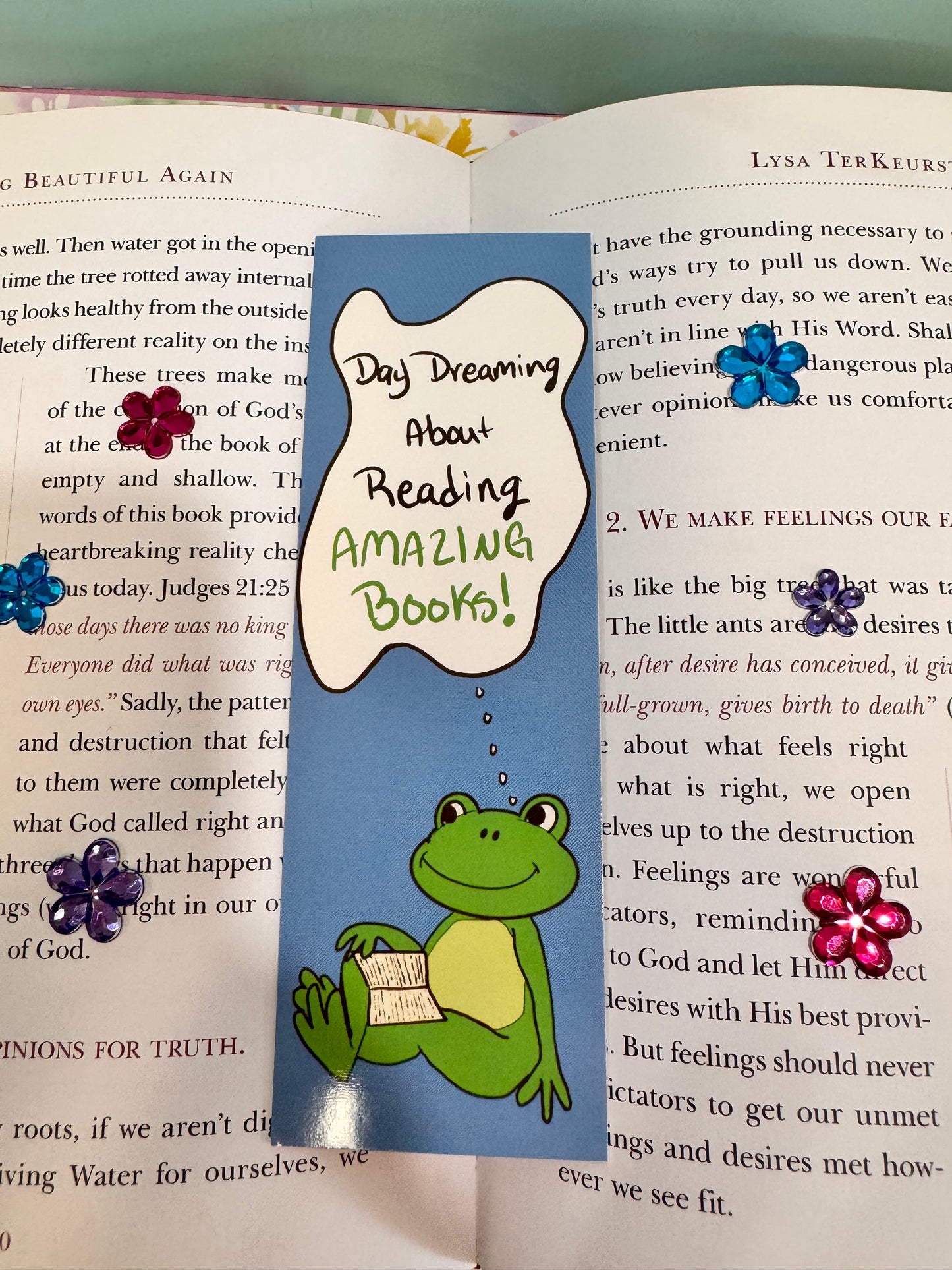 Daydreaming About Reading Amazing Books Froggy Bookmark, Hand Drawn Frog Theme