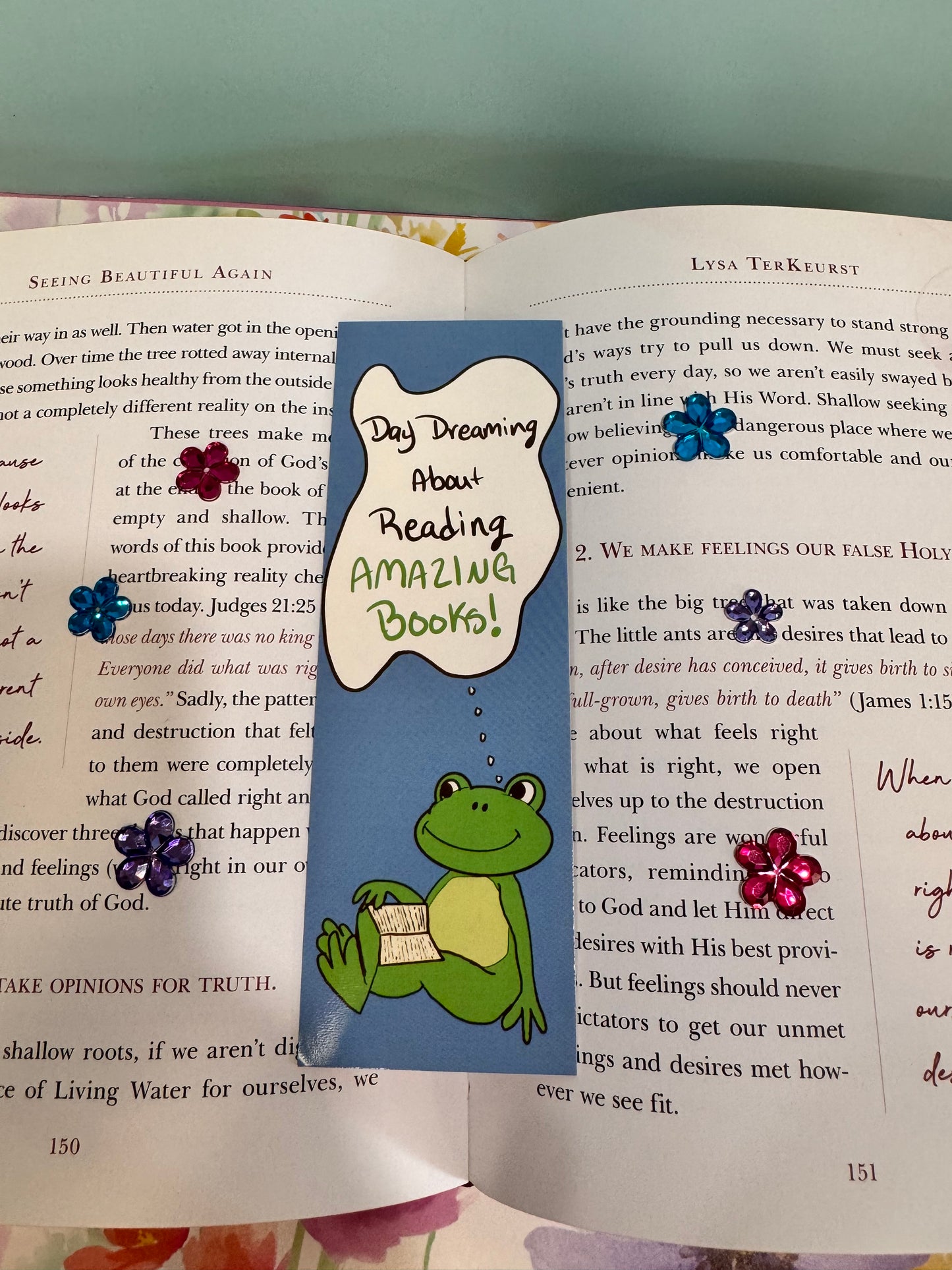 Daydreaming About Reading Amazing Books Froggy Bookmark, Hand Drawn Frog Theme