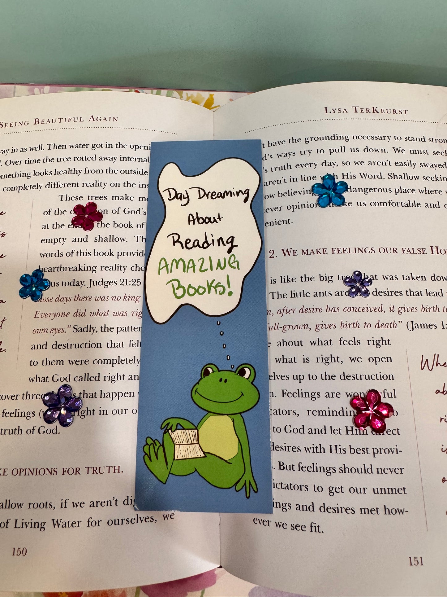 Daydreaming About Reading Amazing Books Froggy Bookmark, Hand Drawn Frog Theme