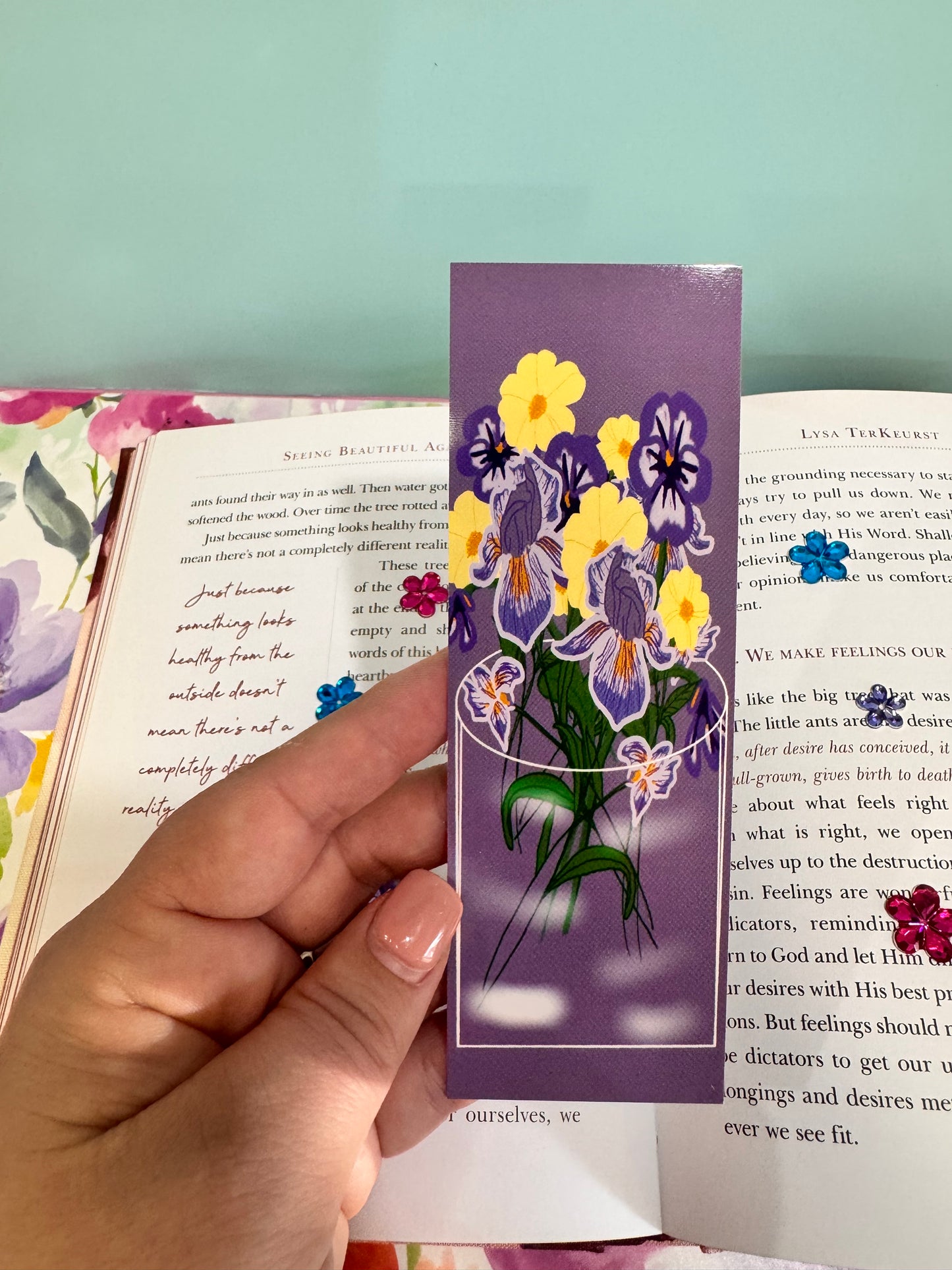 Bookmarks For February - February Birth Flowers In A Vase - Purple and Yellow - Violets, Iris, Primrose - Birthdays - Laminated Hand Drawn