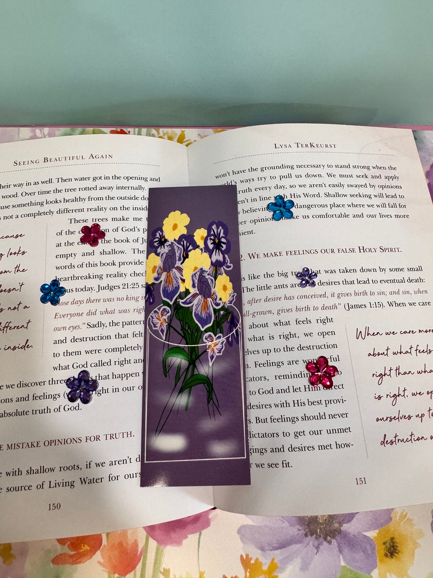 Bookmarks For February - February Birth Flowers In A Vase - Purple and Yellow - Violets, Iris, Primrose - Birthdays - Laminated Hand Drawn