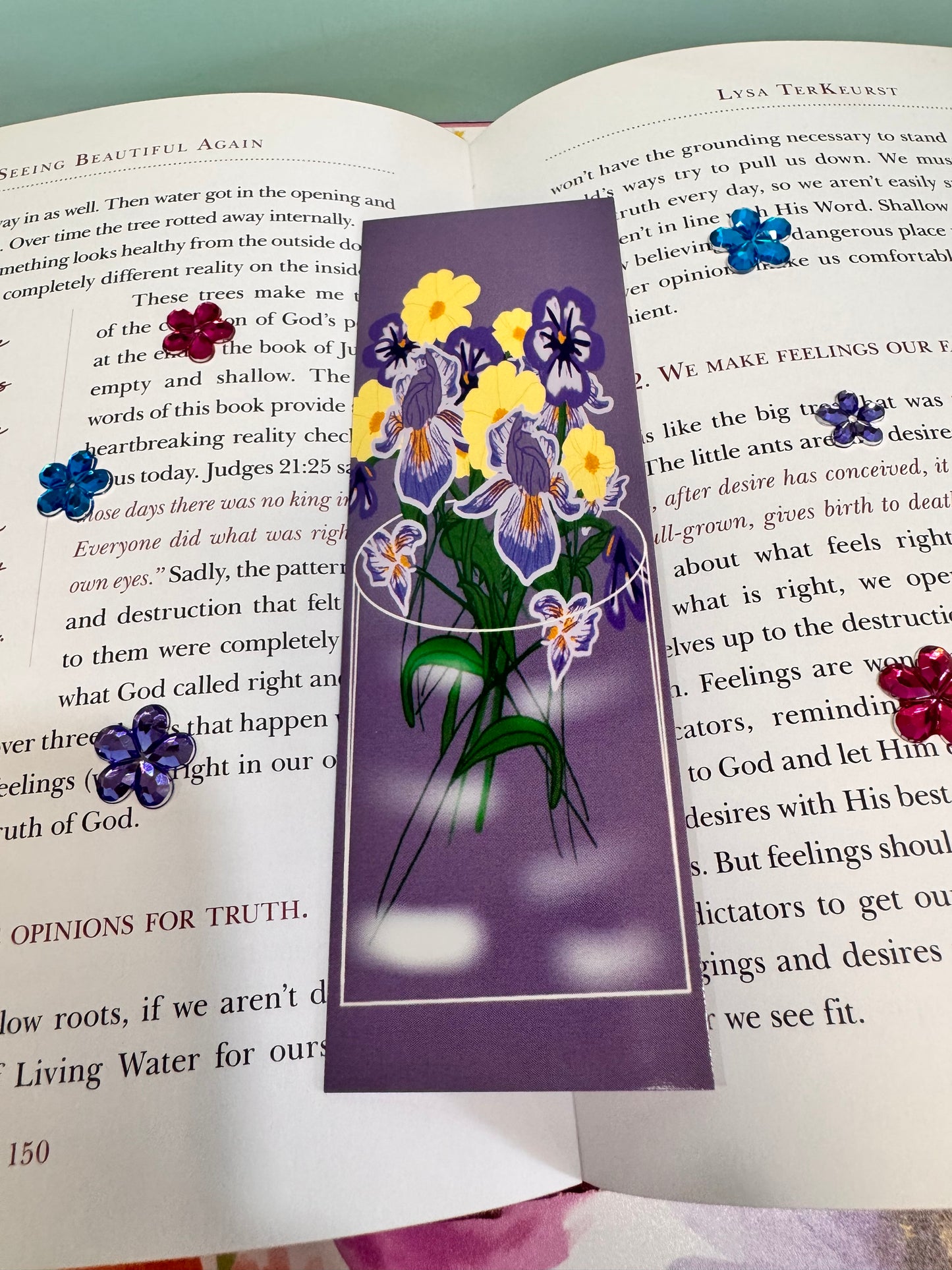 Bookmarks For February - February Birth Flowers In A Vase - Purple and Yellow - Violets, Iris, Primrose - Birthdays - Laminated Hand Drawn