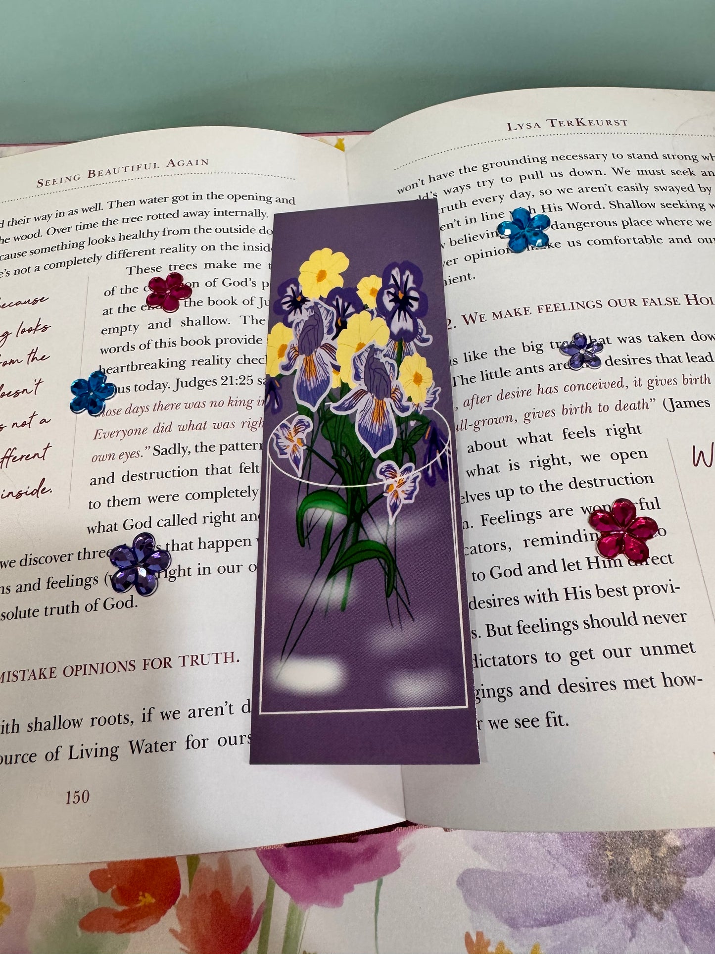 Bookmarks For February - February Birth Flowers In A Vase - Purple and Yellow - Violets, Iris, Primrose - Birthdays - Laminated Hand Drawn