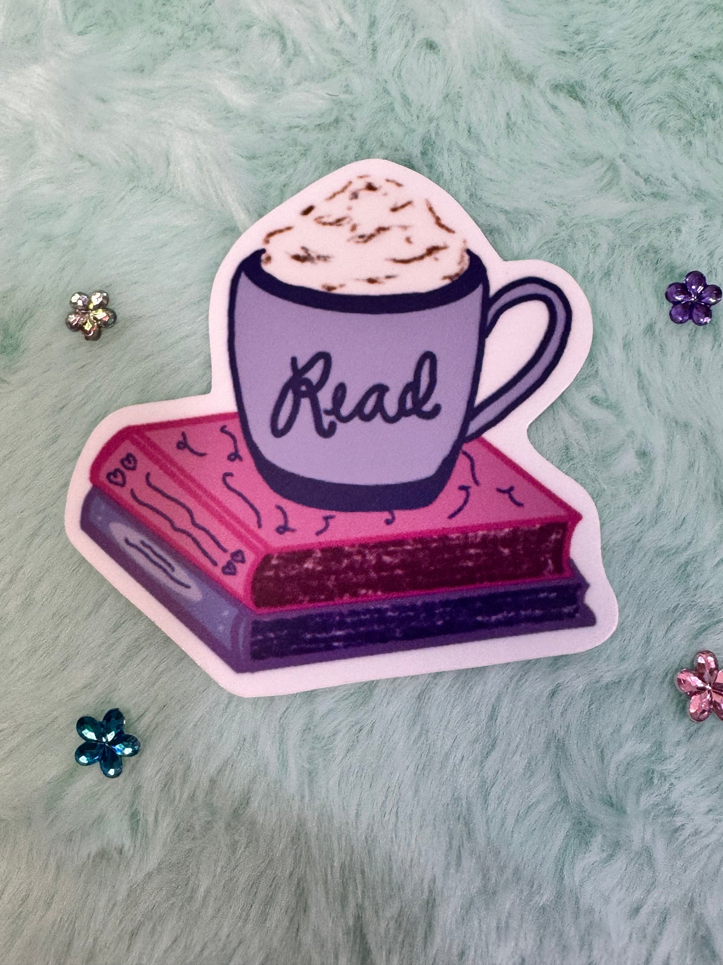 Read a Latte Waterproof Vinyl Sticker, Books and Coffee Hand Drawn Sticker For Kindle, Water Bottle, Notebooks, Gift For Readers