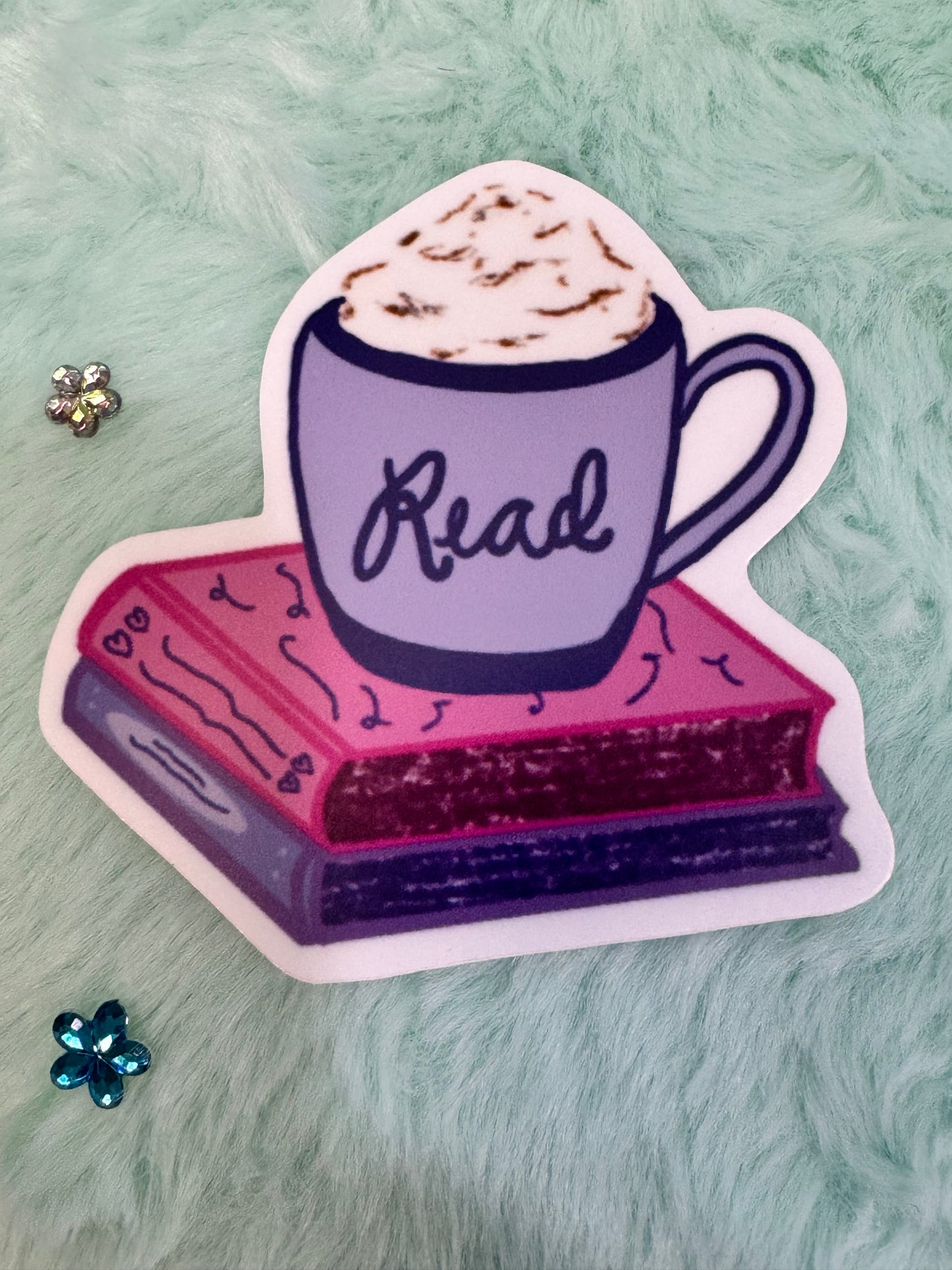 Read a Latte Waterproof Vinyl Sticker, Books and Coffee Hand Drawn Sticker For Kindle, Water Bottle, Notebooks, Gift For Readers
