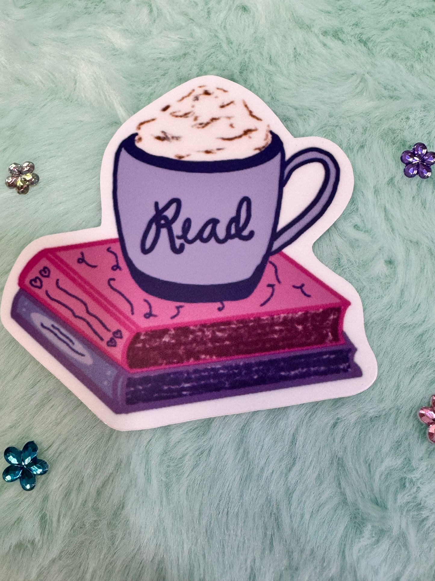Read a Latte Waterproof Vinyl Sticker, Books and Coffee Hand Drawn Sticker For Kindle, Water Bottle, Notebooks, Gift For Readers