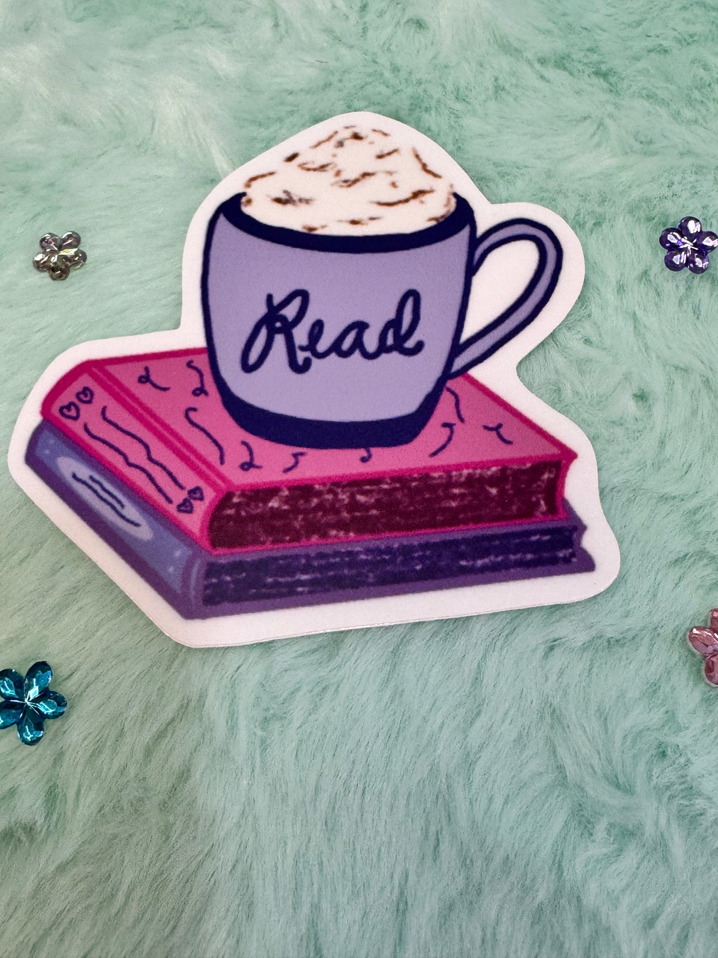 Read a Latte Waterproof Vinyl Sticker, Books and Coffee Hand Drawn Sticker For Kindle, Water Bottle, Notebooks, Gift For Readers