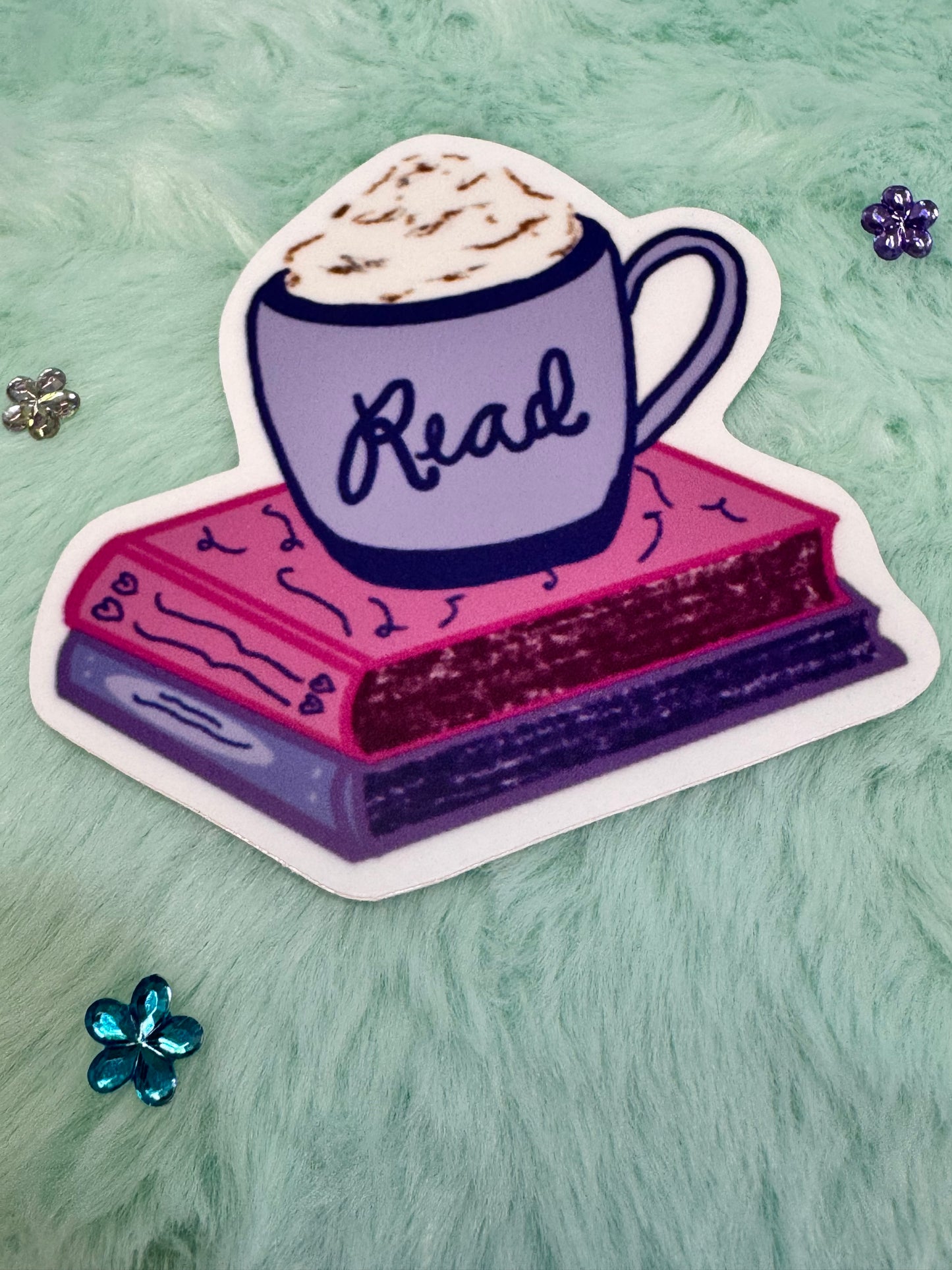 Read a Latte Waterproof Vinyl Sticker, Books and Coffee Hand Drawn Sticker For Kindle, Water Bottle, Notebooks, Gift For Readers