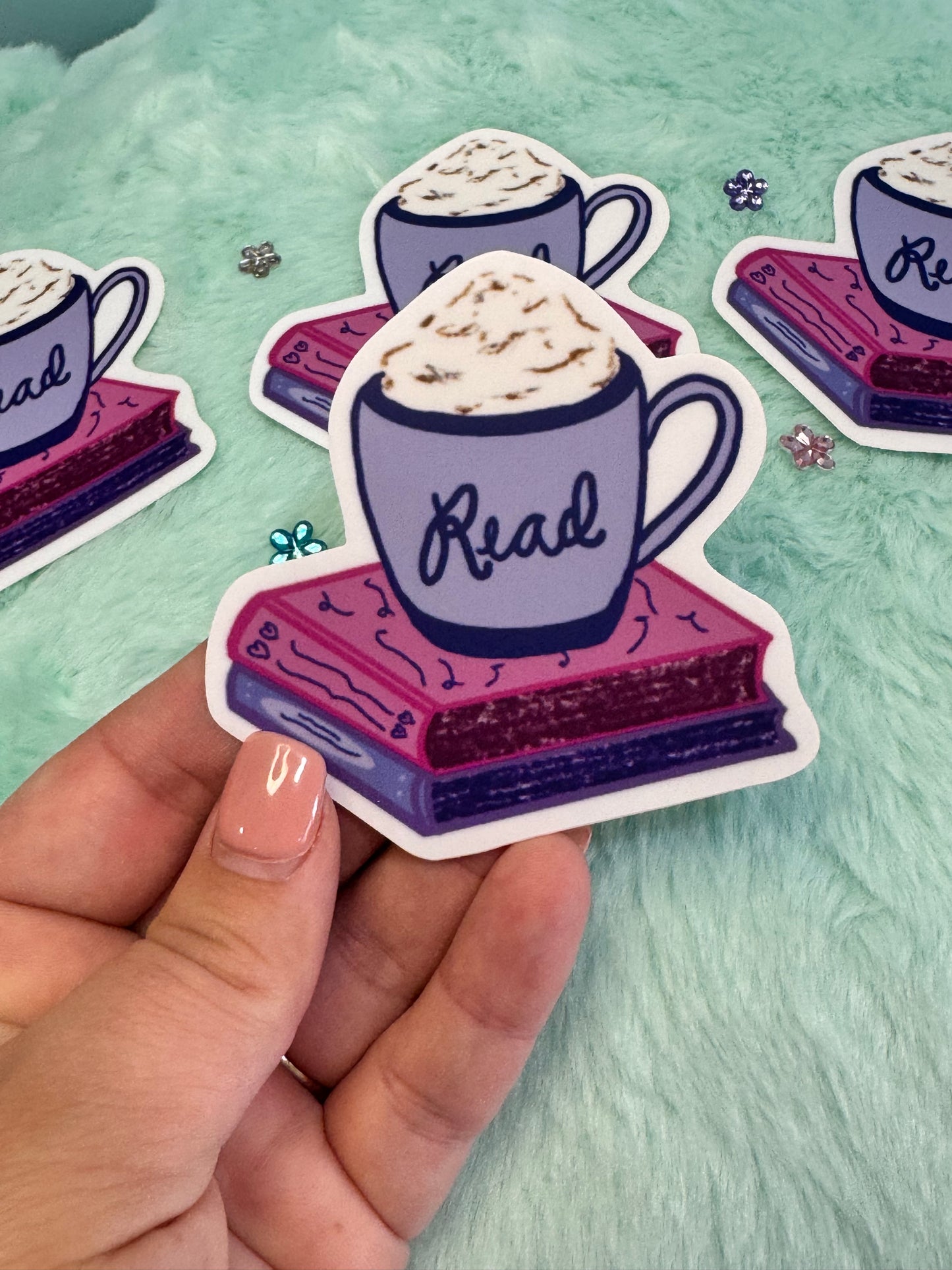 Read a Latte Waterproof Vinyl Sticker, Books and Coffee Hand Drawn Sticker For Kindle, Water Bottle, Notebooks, Gift For Readers