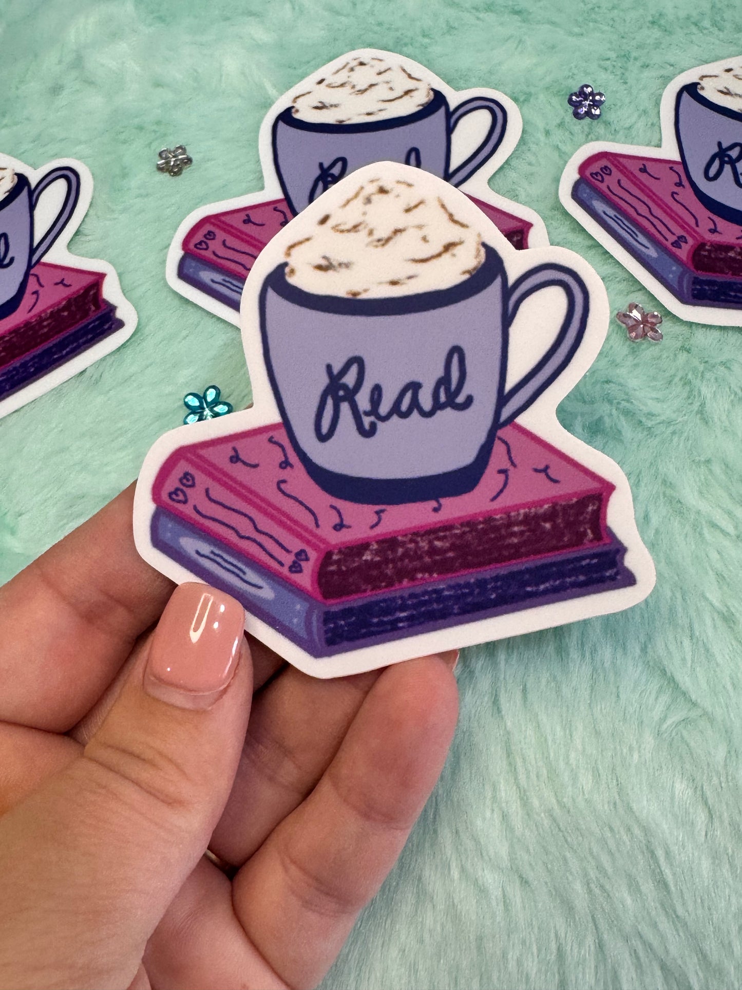 Read a Latte Waterproof Vinyl Sticker, Books and Coffee Hand Drawn Sticker For Kindle, Water Bottle, Notebooks, Gift For Readers