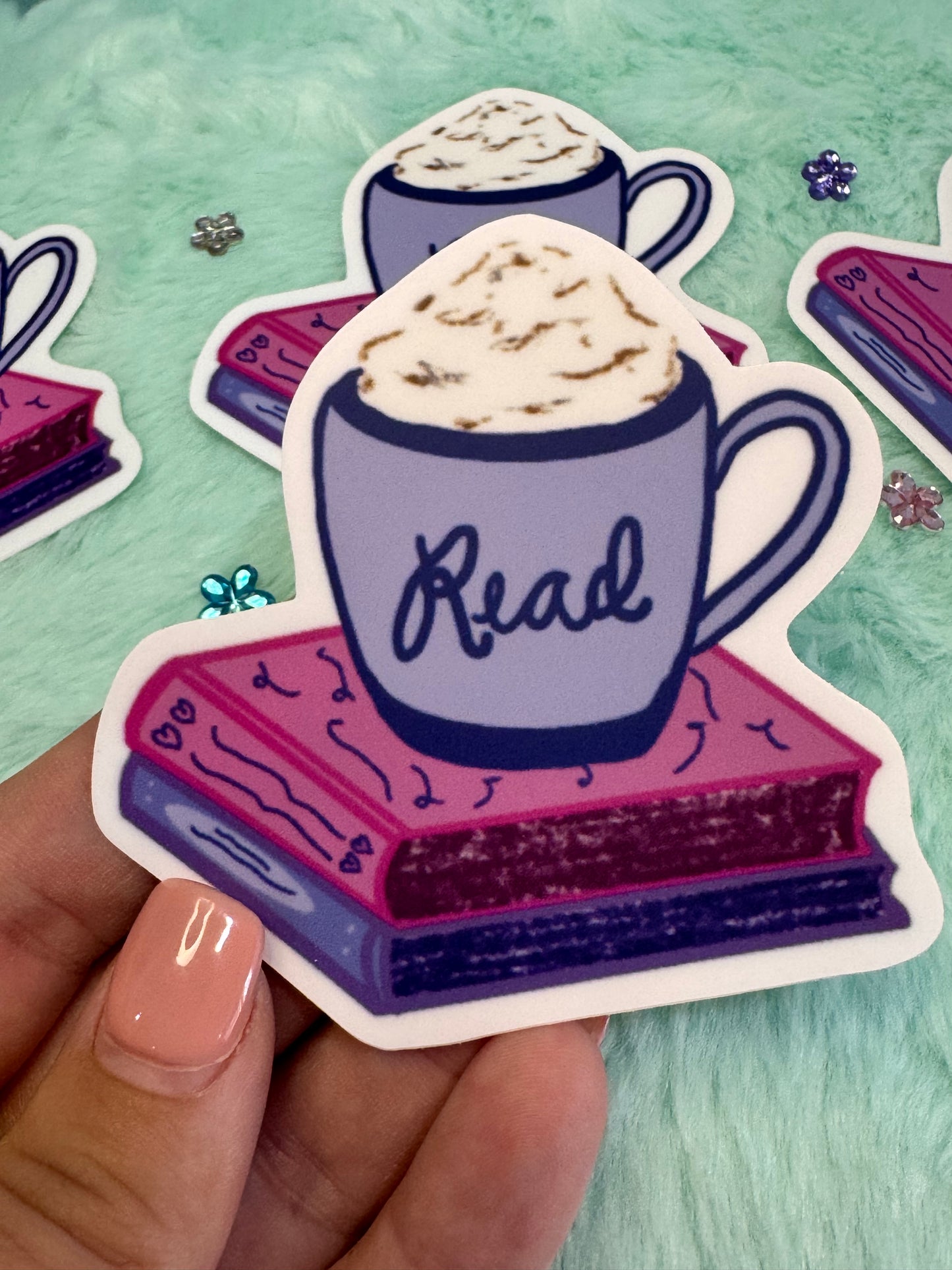 Read a Latte Waterproof Vinyl Sticker, Books and Coffee Hand Drawn Sticker For Kindle, Water Bottle, Notebooks, Gift For Readers