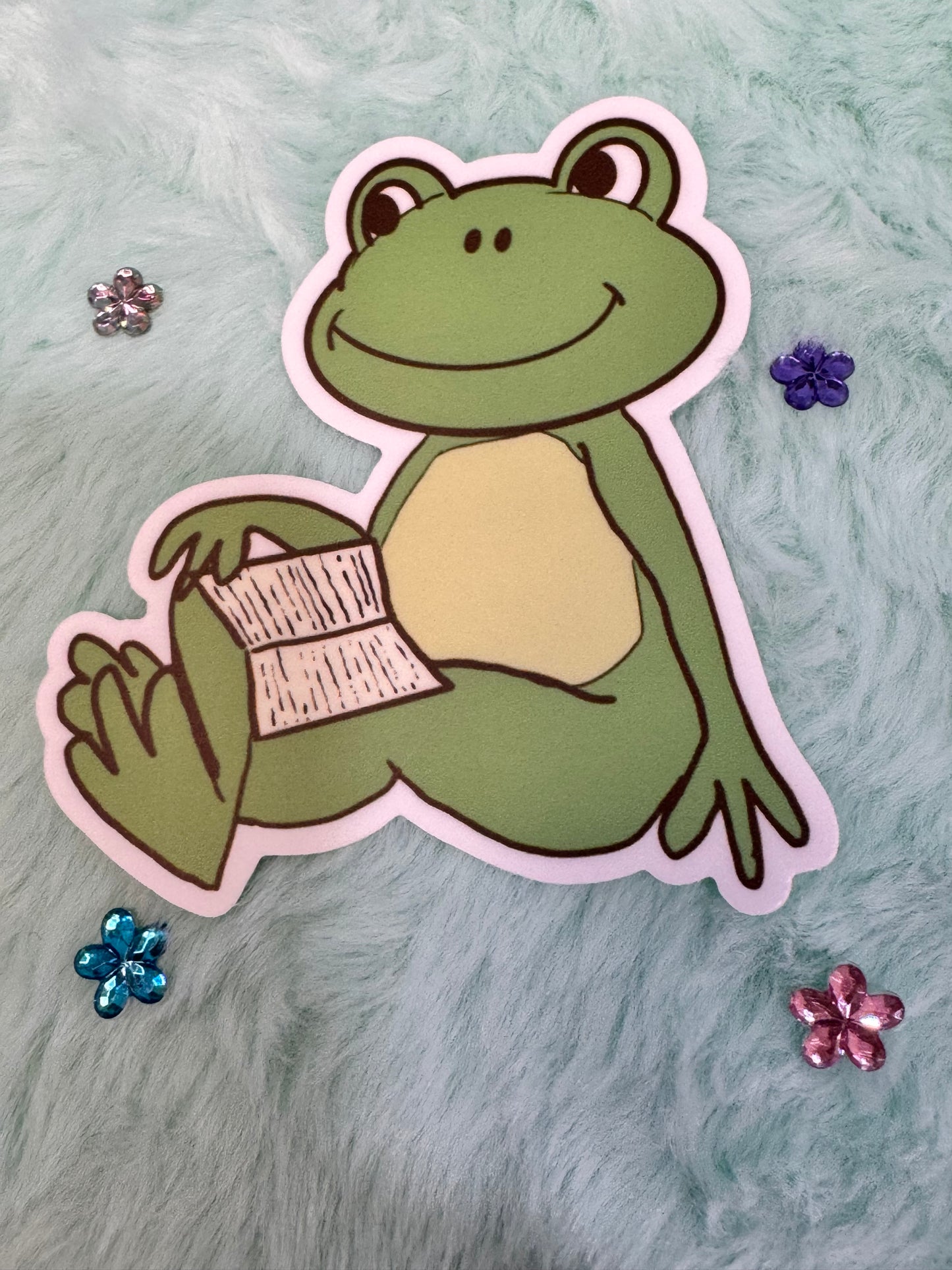 Froggy Books Sticker, Frog Having Downtime While Reading His Favorite Book, Waterproof, Frog Theme Decoration, Vinyl Sticker