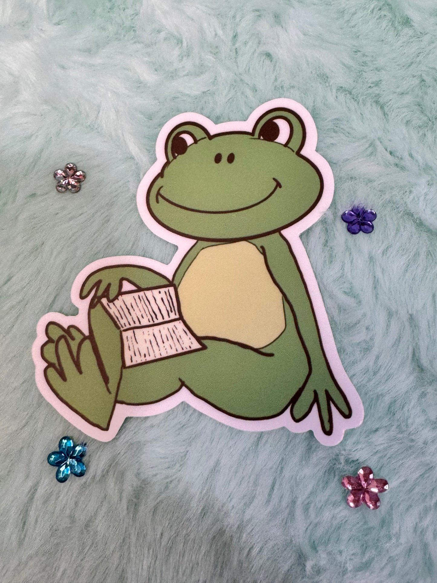 Froggy Books Sticker, Frog Having Downtime While Reading His Favorite Book, Waterproof, Frog Theme Decoration, Vinyl Sticker