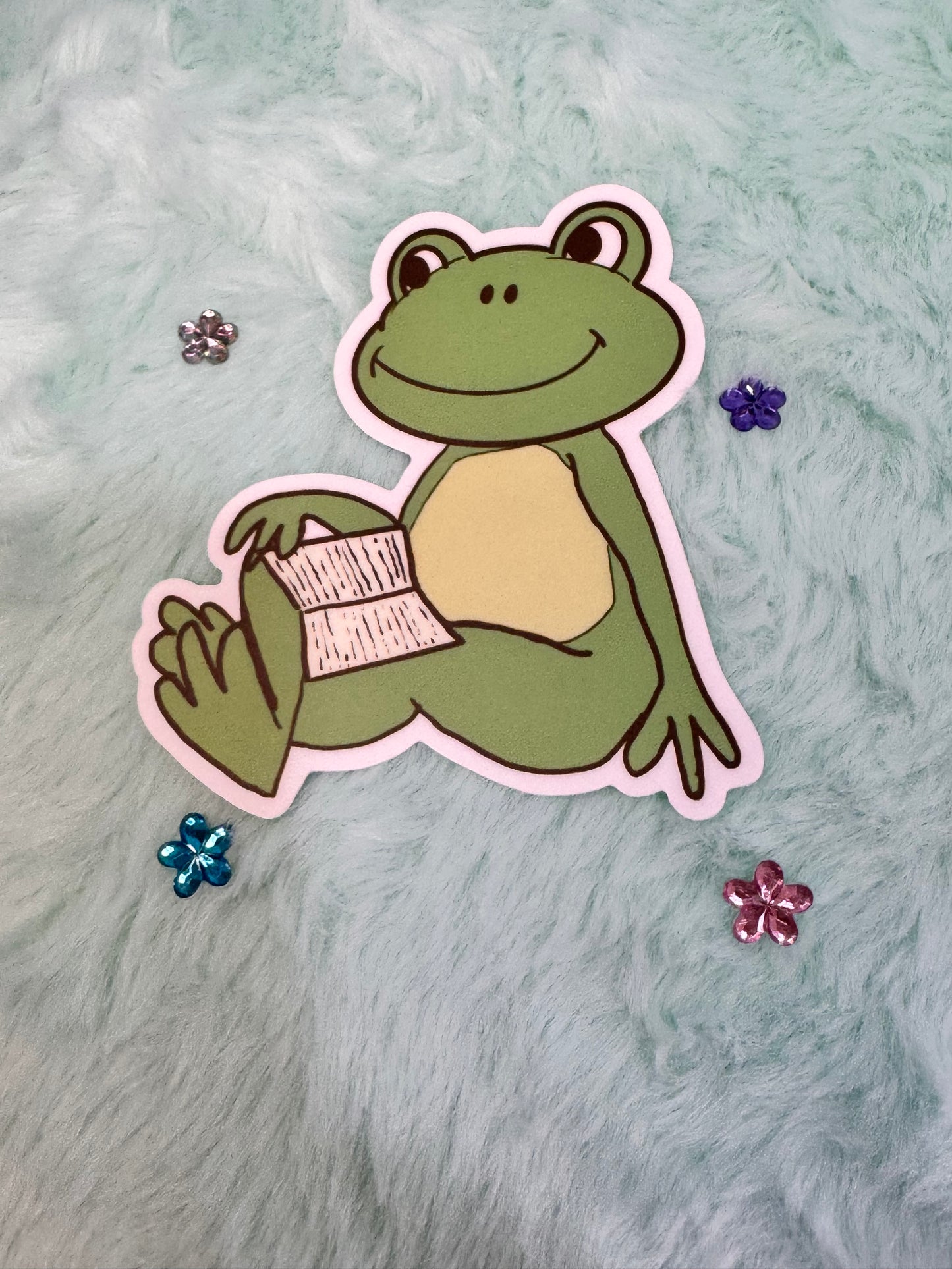Froggy Books Sticker, Frog Having Downtime While Reading His Favorite Book, Waterproof, Frog Theme Decoration, Vinyl Sticker