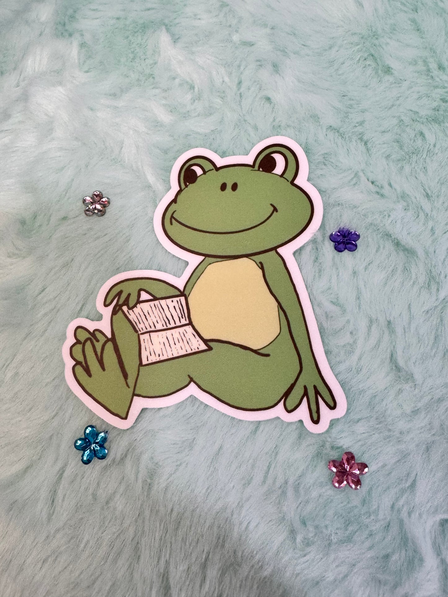 Froggy Books Sticker, Frog Having Downtime While Reading His Favorite Book, Waterproof, Frog Theme Decoration, Vinyl Sticker