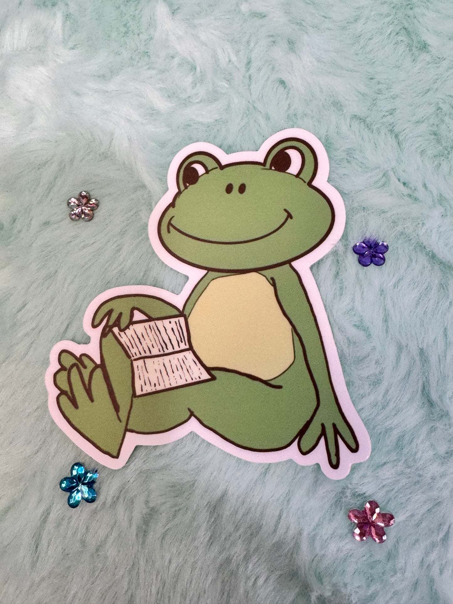 Froggy Books Sticker, Frog Having Downtime While Reading His Favorite Book, Waterproof, Frog Theme Decoration, Vinyl Sticker