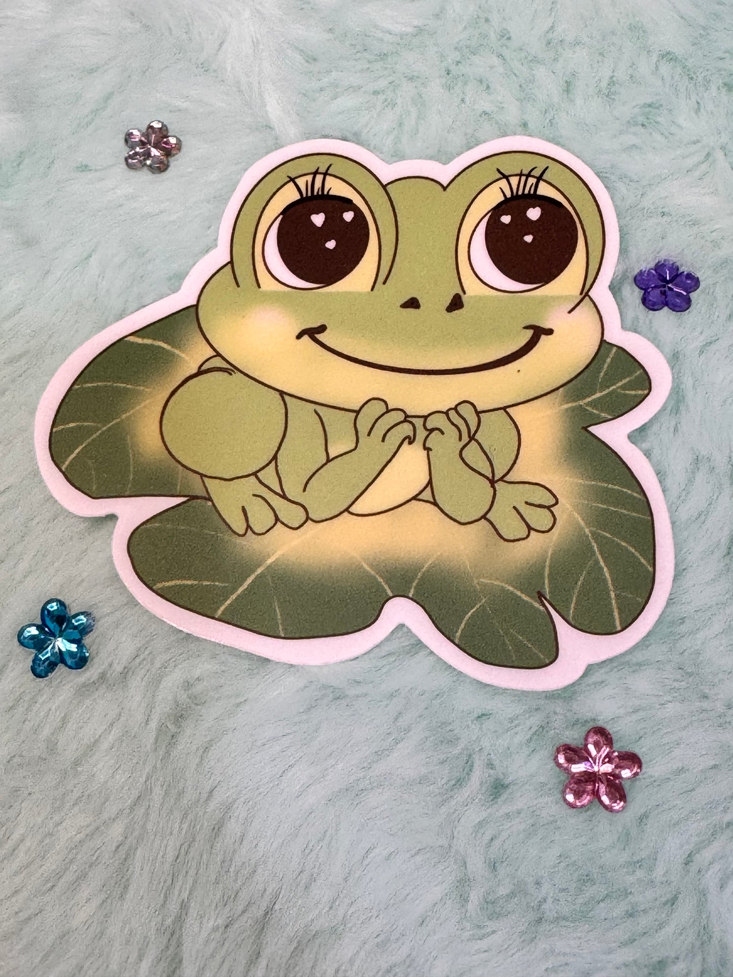 Frog On A Lily Pad Sticker, Frog In Love Waterproof Water Bottle Decor, Frog Theme Kindle Decoration, Vinyl Sticker
