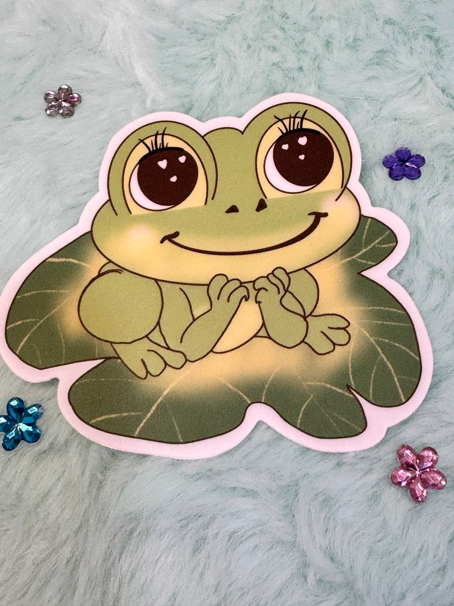 Frog On A Lily Pad Sticker, Frog In Love Waterproof Water Bottle Decor, Frog Theme Kindle Decoration, Vinyl Sticker