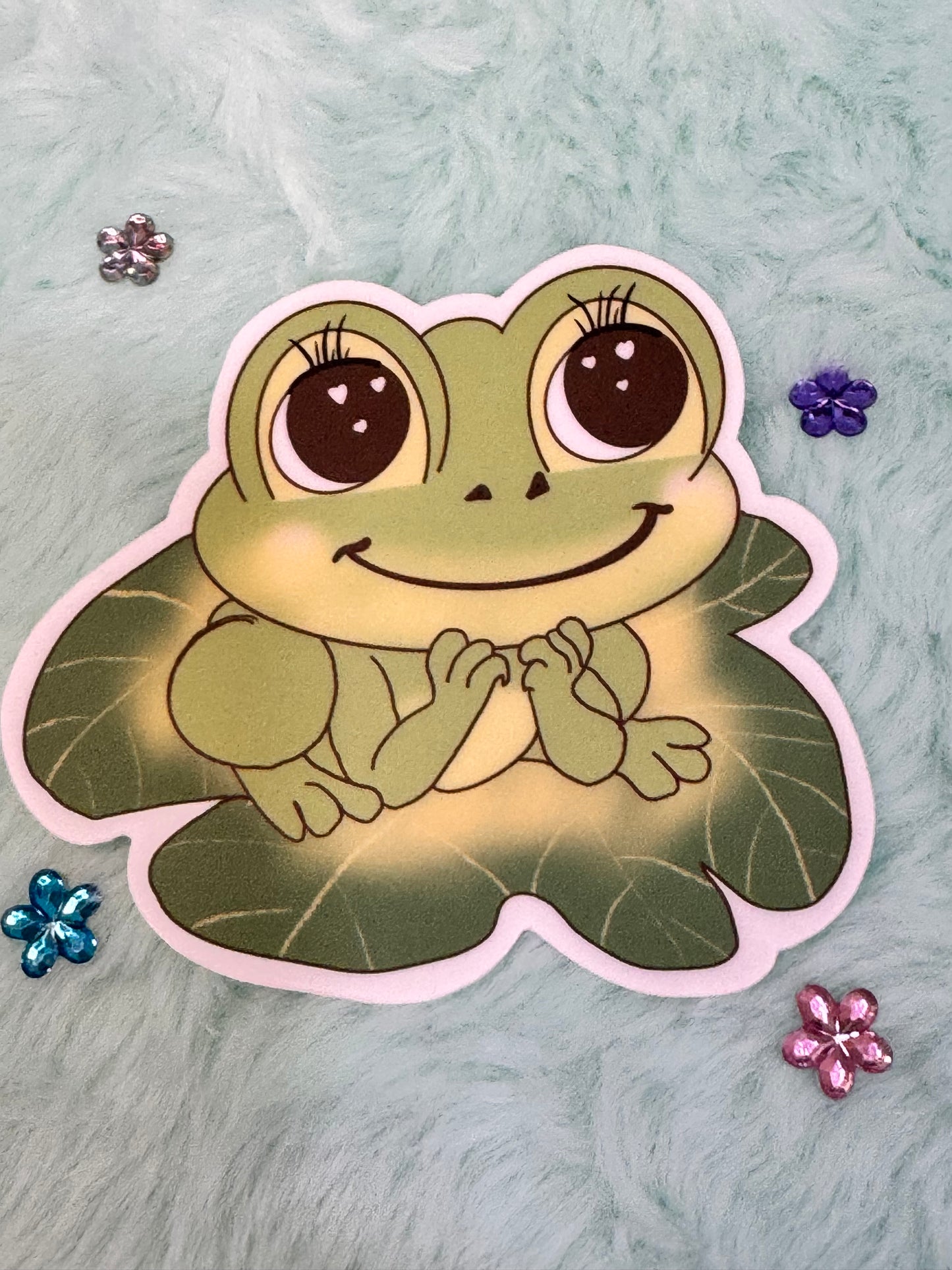 Frog On A Lily Pad Sticker, Frog In Love Waterproof Water Bottle Decor, Frog Theme Kindle Decoration, Vinyl Sticker