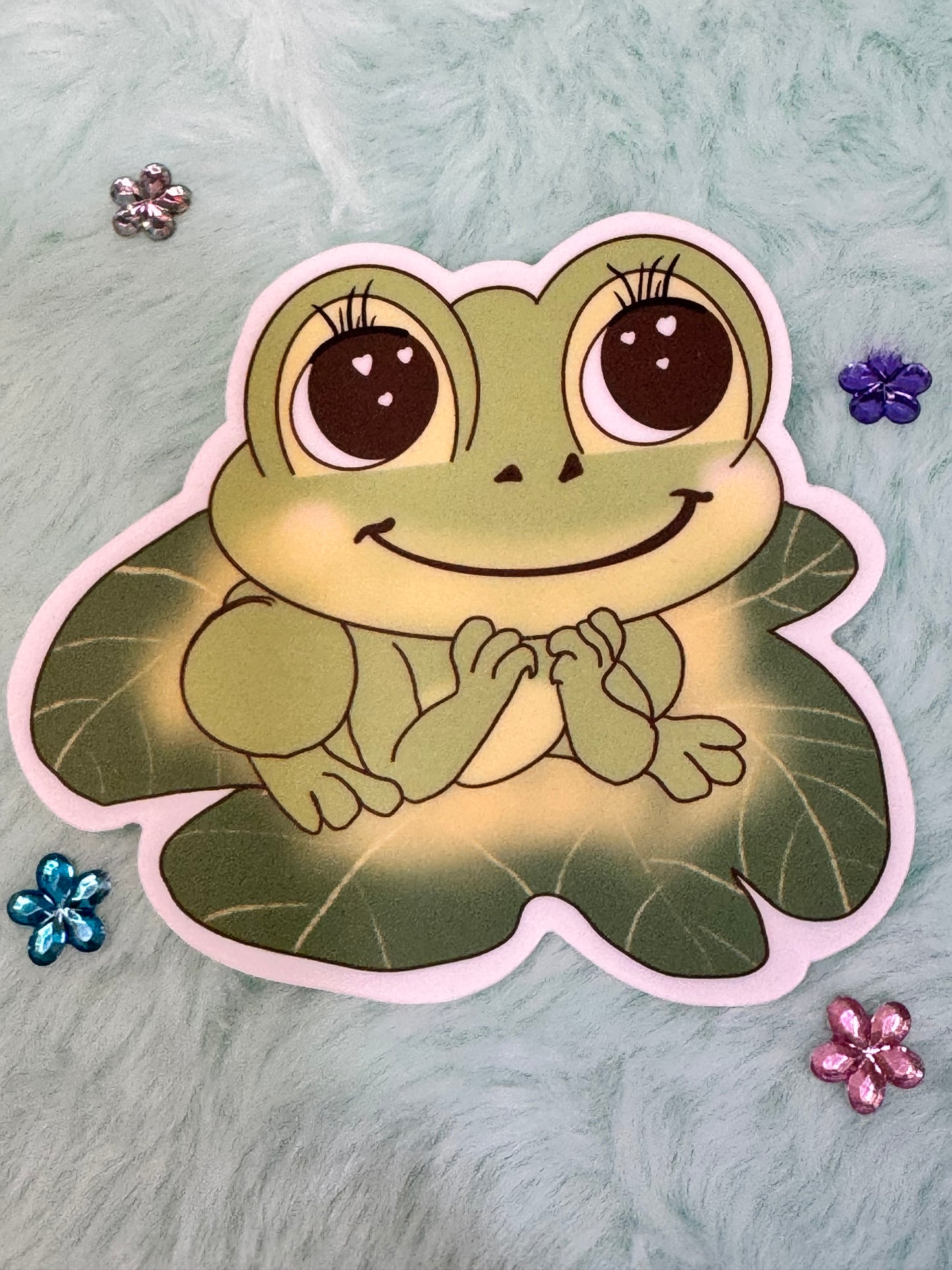 Frog On A Lily Pad Sticker, Frog In Love Waterproof Water Bottle Decor, Frog Theme Kindle Decoration, Vinyl Sticker