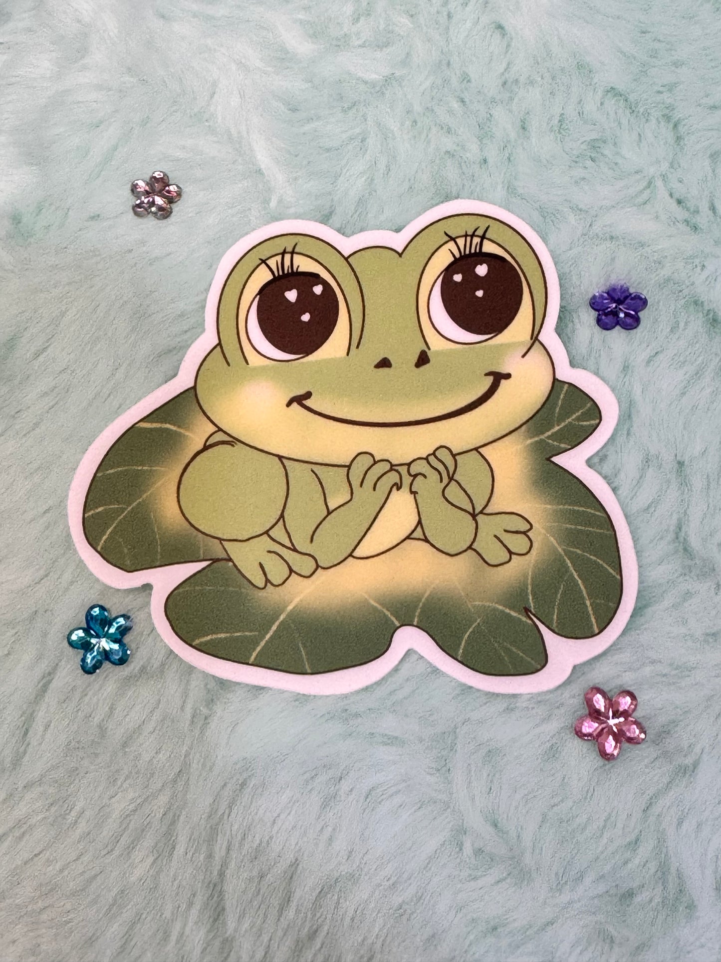 Frog On A Lily Pad Sticker, Frog In Love Waterproof Water Bottle Decor, Frog Theme Kindle Decoration, Vinyl Sticker