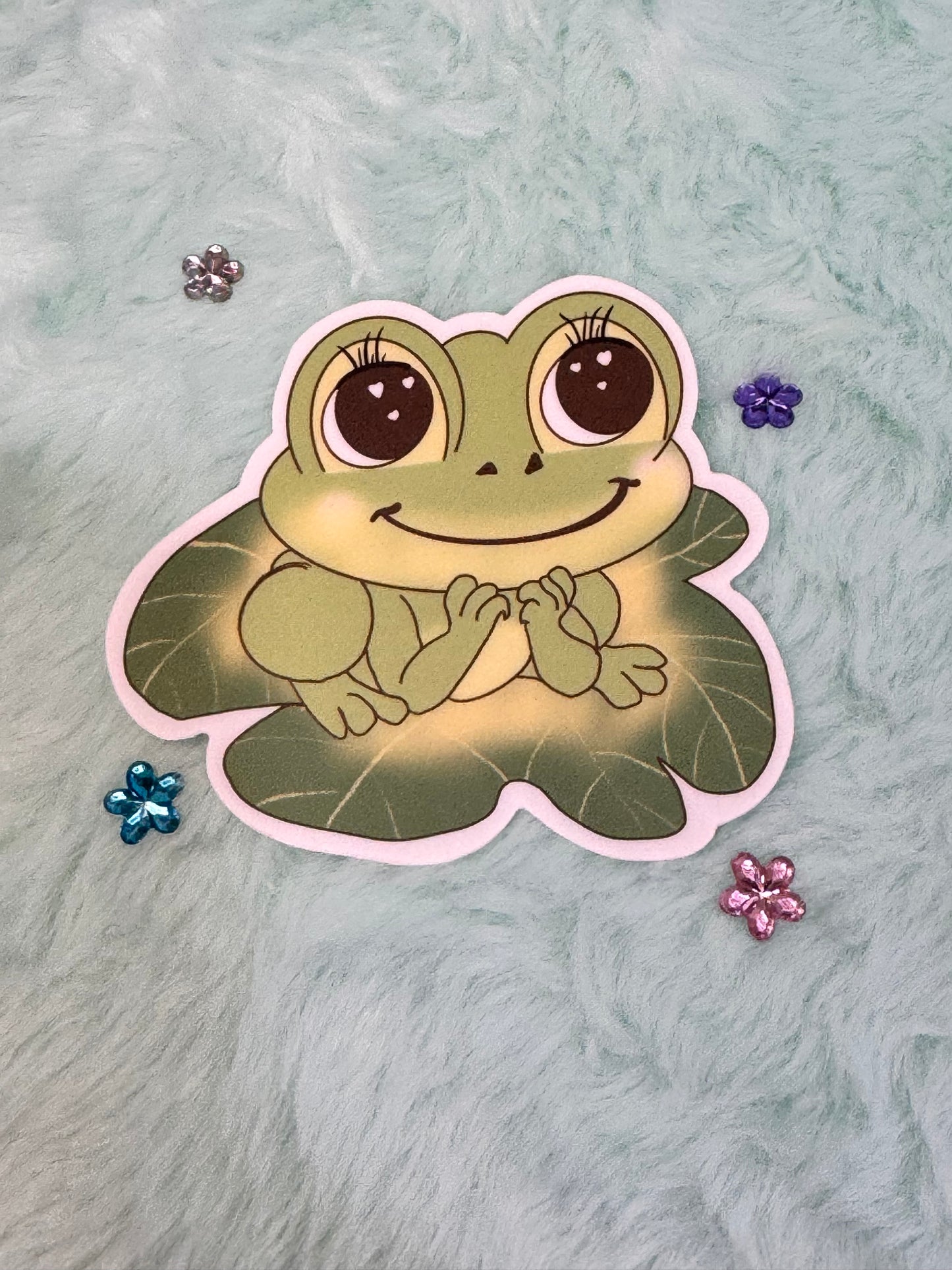 Frog On A Lily Pad Sticker, Frog In Love Waterproof Water Bottle Decor, Frog Theme Kindle Decoration, Vinyl Sticker