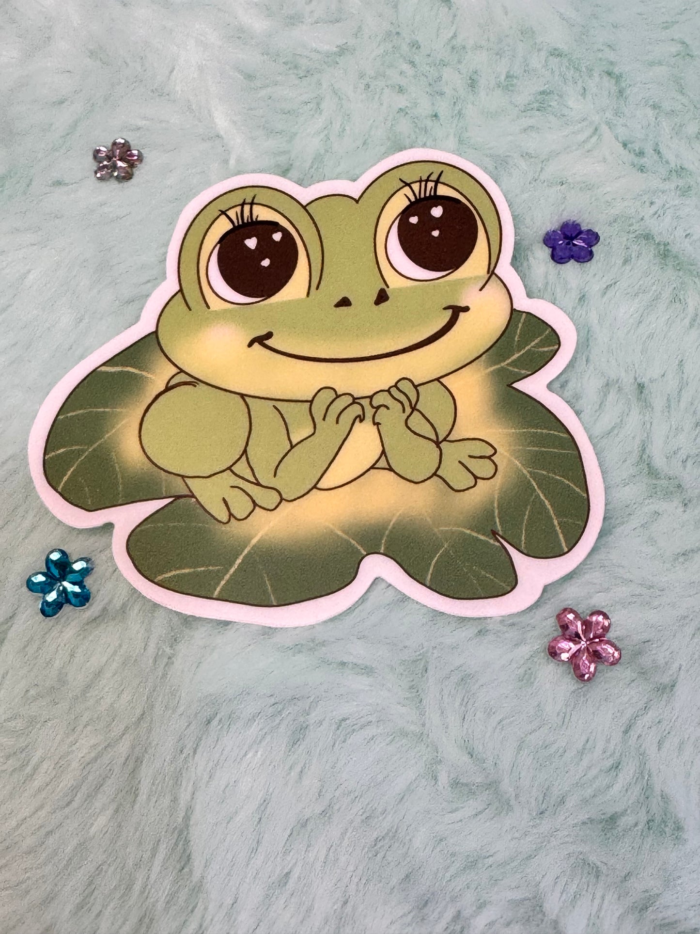 Frog On A Lily Pad Sticker, Frog In Love Waterproof Water Bottle Decor, Frog Theme Kindle Decoration, Vinyl Sticker