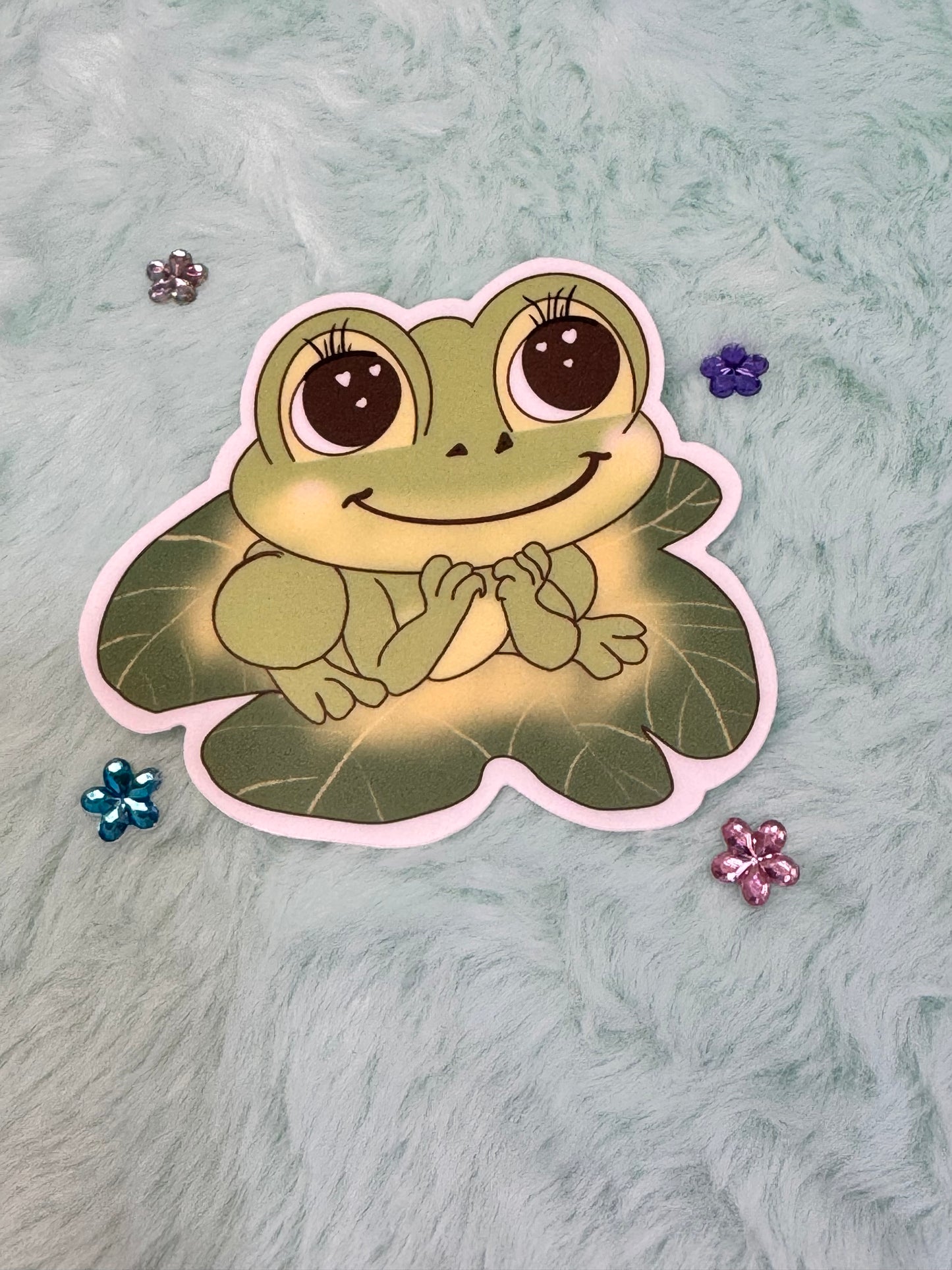 Frog On A Lily Pad Sticker, Frog In Love Waterproof Water Bottle Decor, Frog Theme Kindle Decoration, Vinyl Sticker