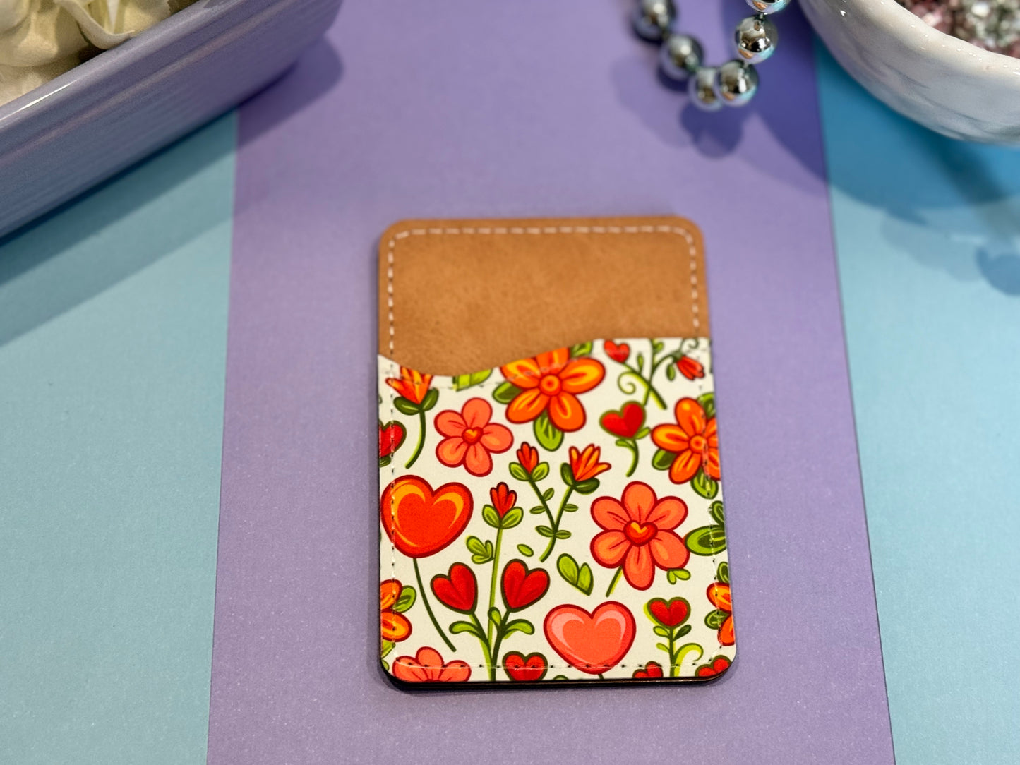 Hearts and Flowers Faux Leather Wallet For Cell Phone Case
