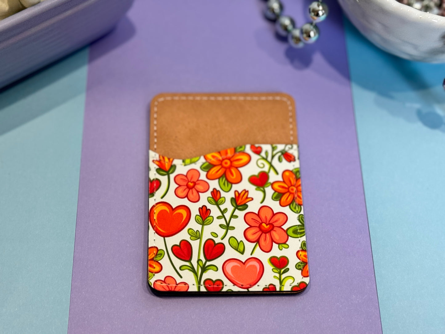 Hearts and Flowers Faux Leather Wallet For Cell Phone Case