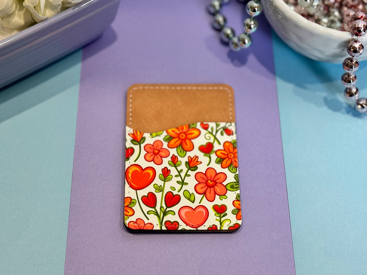 Hearts and Flowers Faux Leather Wallet For Cell Phone Case