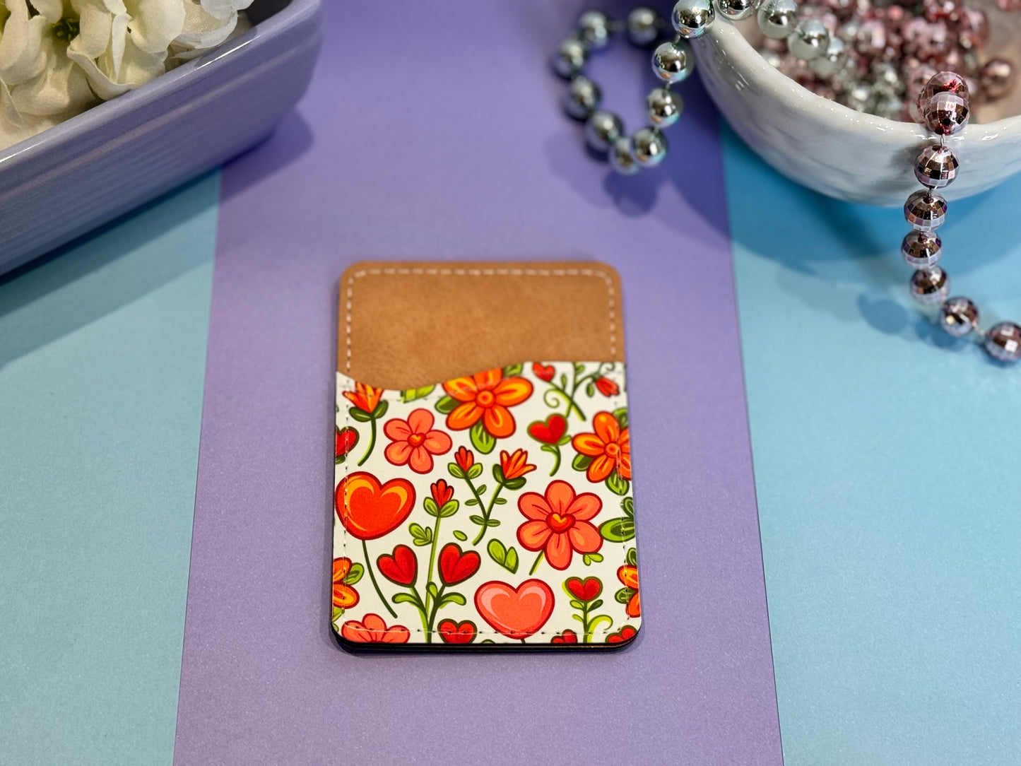 Hearts and Flowers Faux Leather Wallet For Cell Phone Case