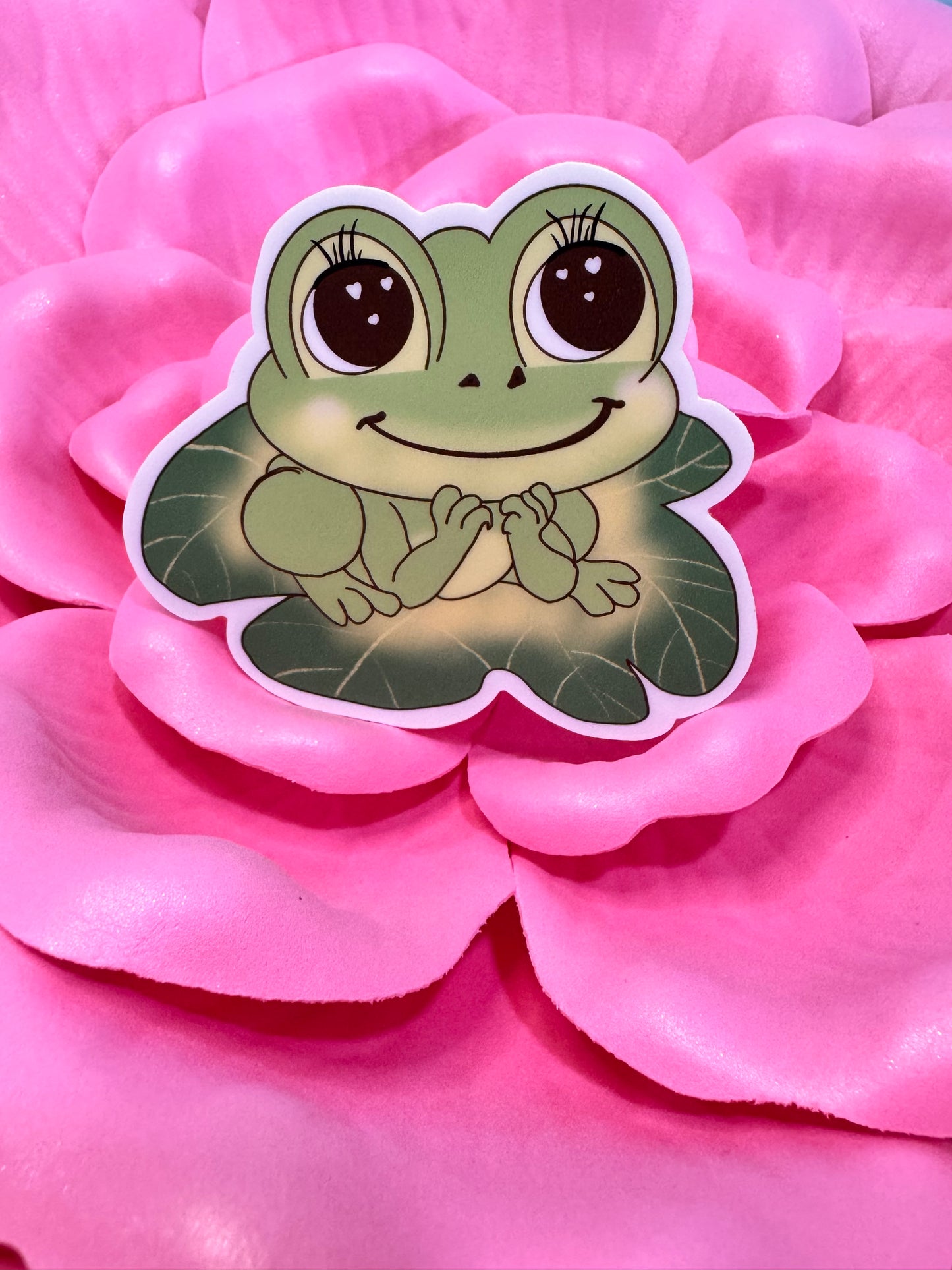 Frog On A Lily Pad Sticker, Frog In Love Waterproof Water Bottle Decor, Frog Theme Kindle Decoration, Vinyl Sticker