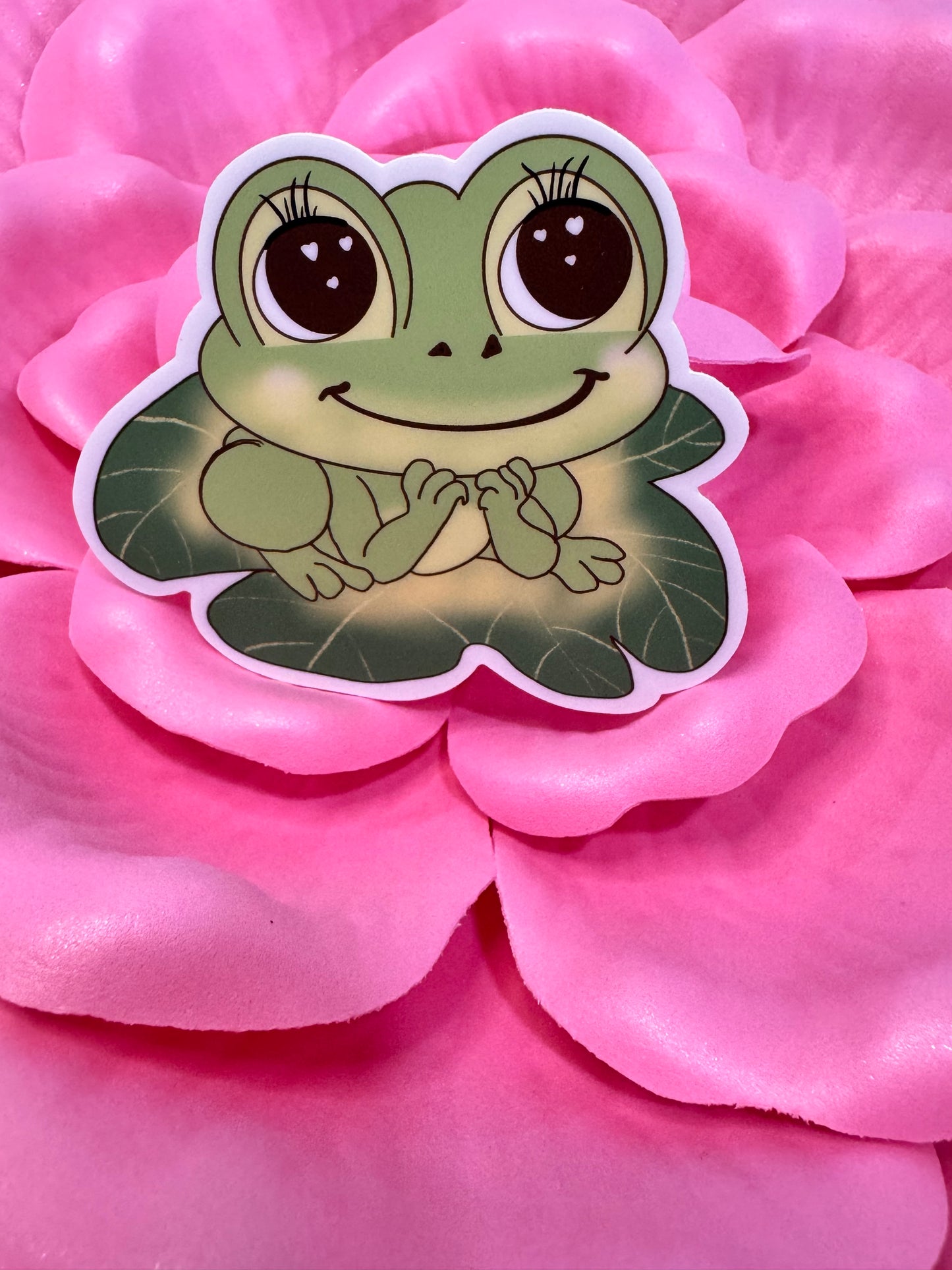 Frog On A Lily Pad Sticker, Frog In Love Waterproof Water Bottle Decor, Frog Theme Kindle Decoration, Vinyl Sticker