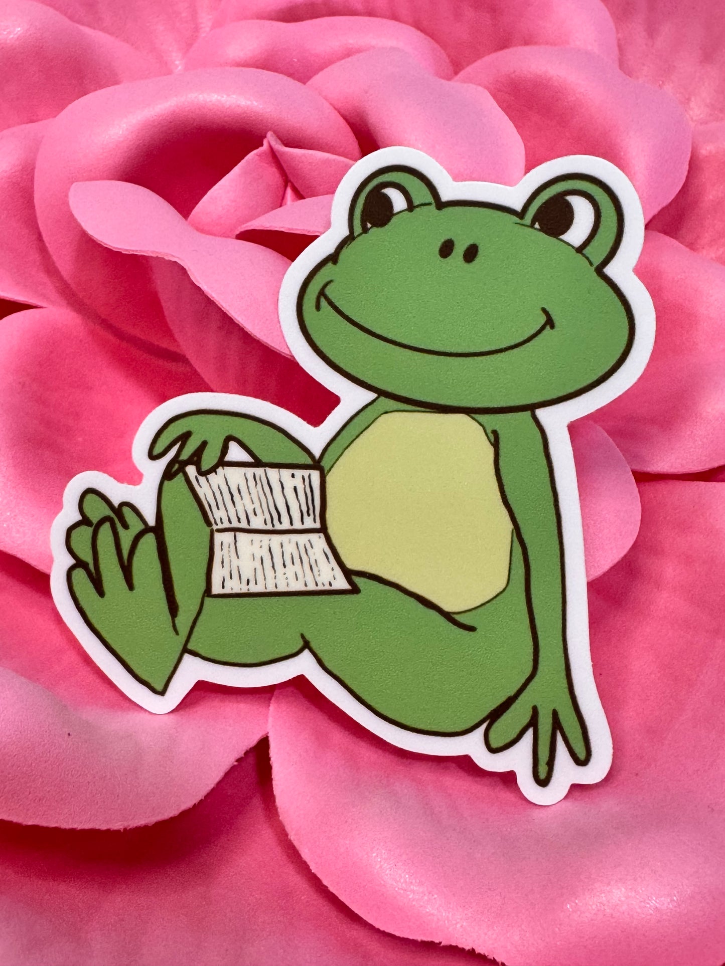 Froggy Books Sticker, Frog Having Downtime While Reading His Favorite Book, Waterproof, Frog Theme Decoration, Vinyl Sticker