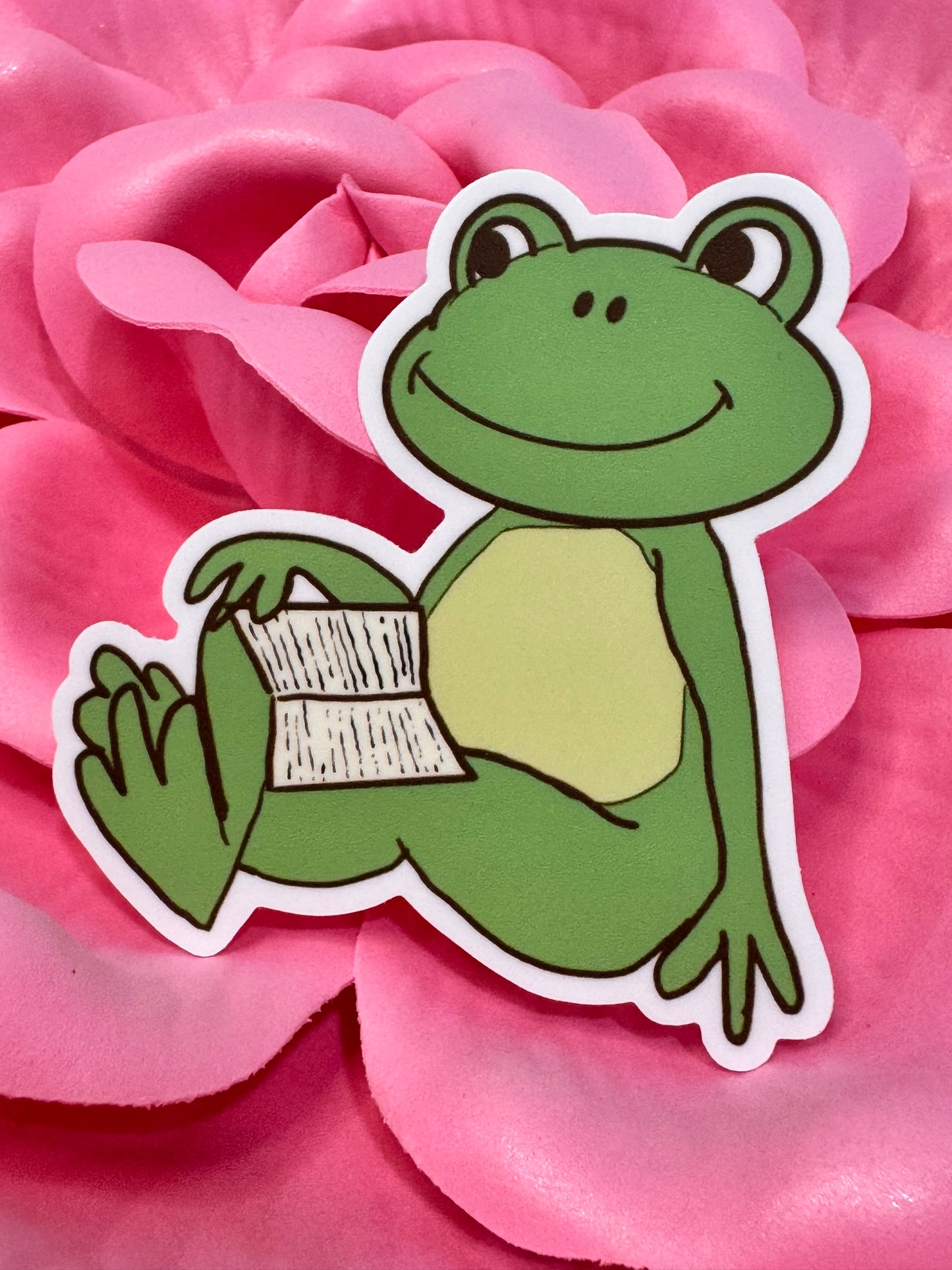 Froggy Books Sticker, Frog Having Downtime While Reading His Favorite Book, Waterproof, Frog Theme Decoration, Vinyl Sticker