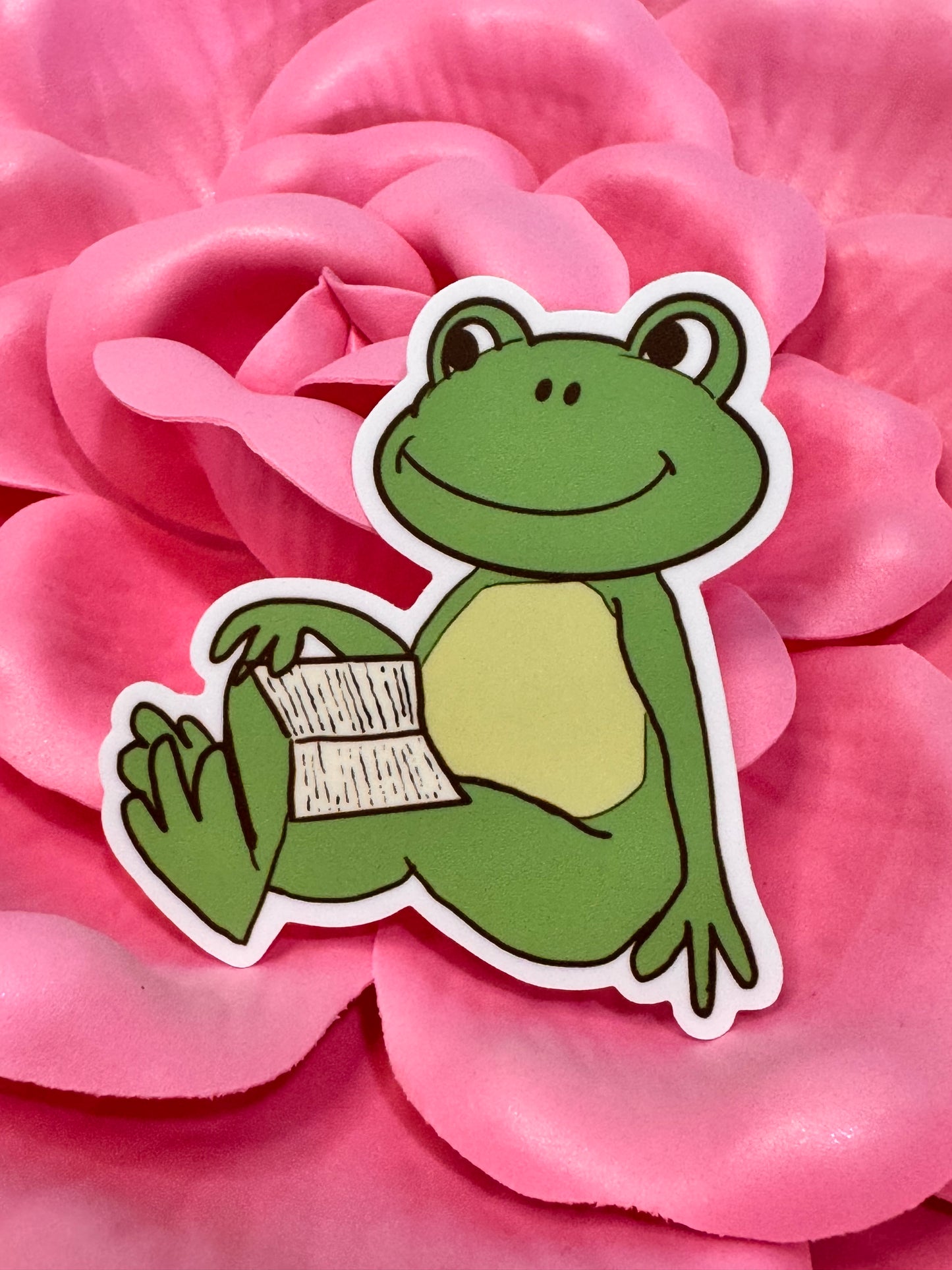 Froggy Books Sticker, Frog Having Downtime While Reading His Favorite Book, Waterproof, Frog Theme Decoration, Vinyl Sticker