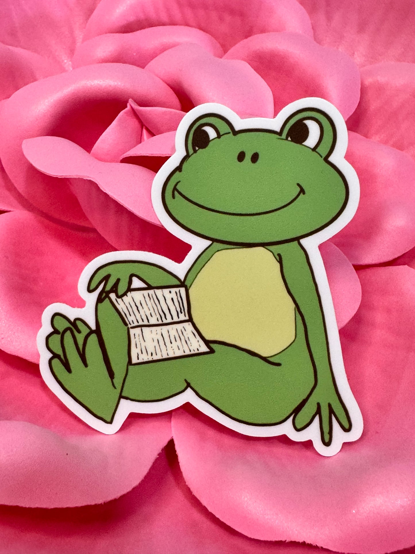 Froggy Books Sticker, Frog Having Downtime While Reading His Favorite Book, Waterproof, Frog Theme Decoration, Vinyl Sticker