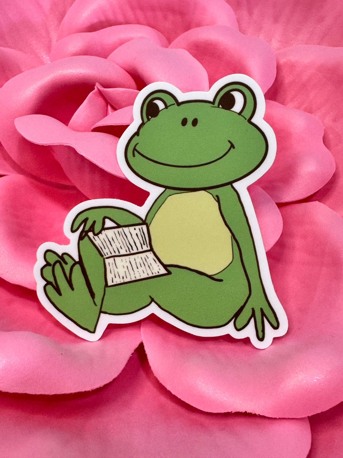 Froggy Books Sticker, Frog Having Downtime While Reading His Favorite Book, Waterproof, Frog Theme Decoration, Vinyl Sticker