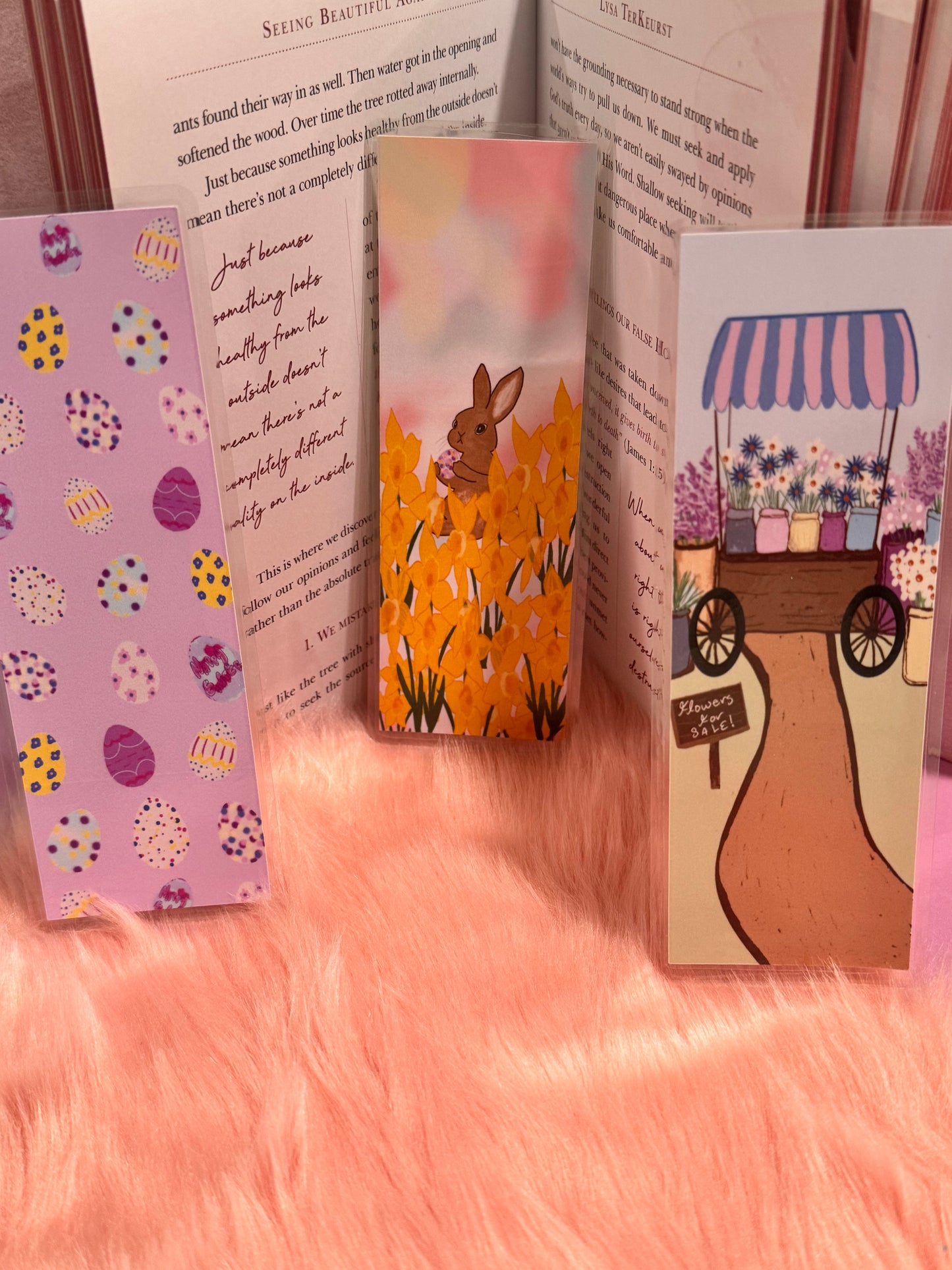 March Monthly Bookmark Set of 3, Spring Easter Flower Bookmarks, Laminated Bookmarks