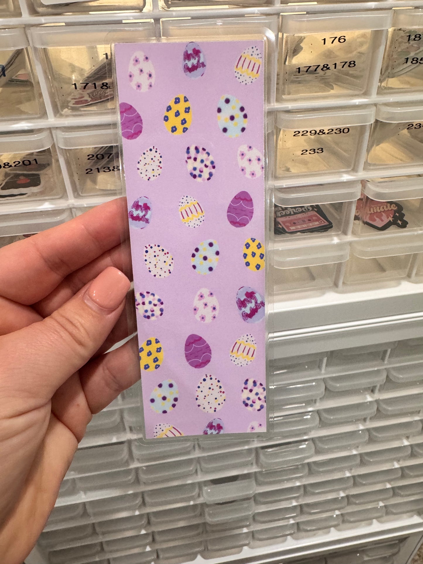 Easter Egg Themed Bookmark, Laminated Page Saver For Spring, Hand Drawn Original Art For Readers