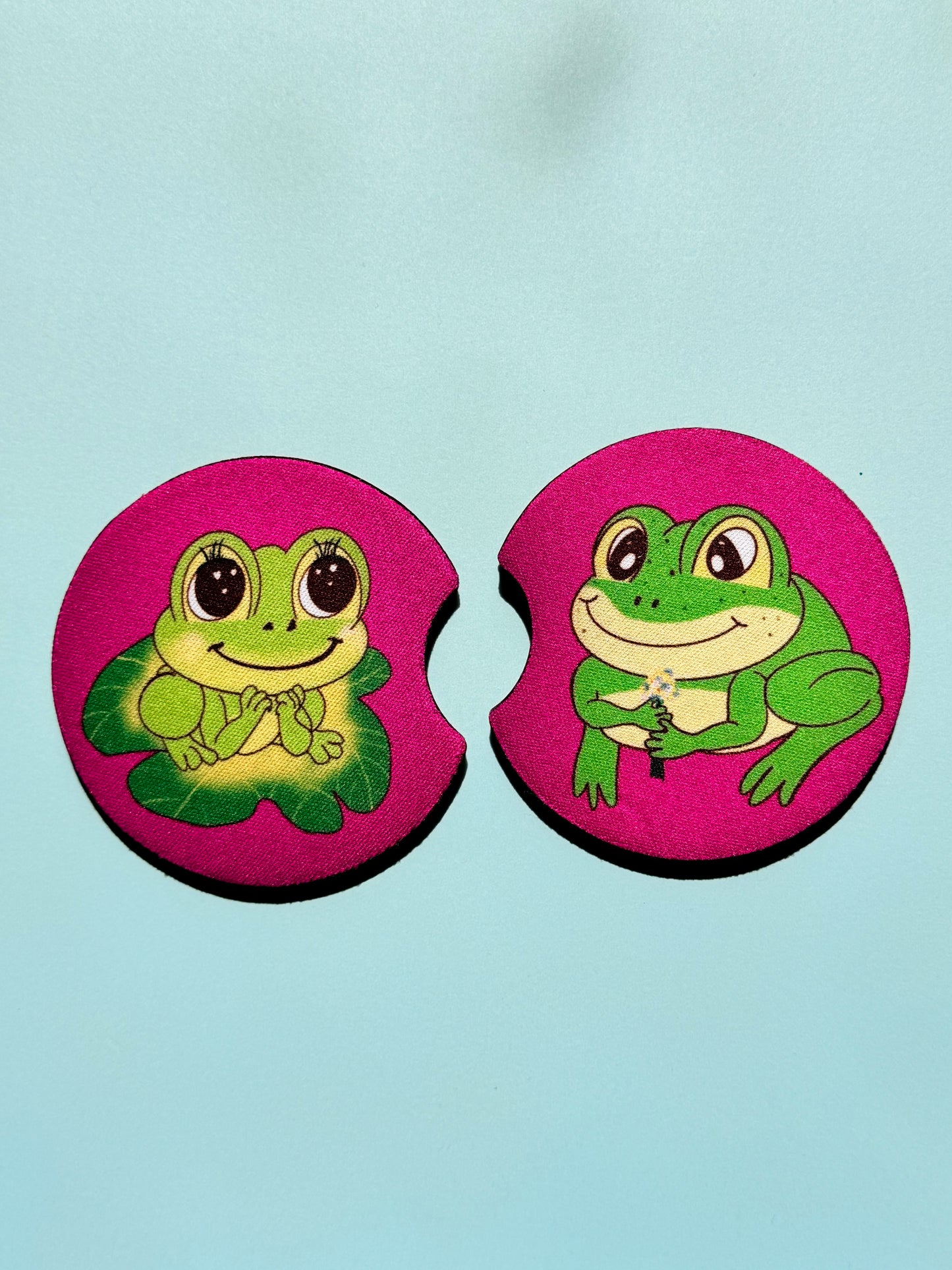 Frog Rubber Car Coasters Set Of 2, Adorable Frog Couple In Love, Boyfriend and Girlfriend