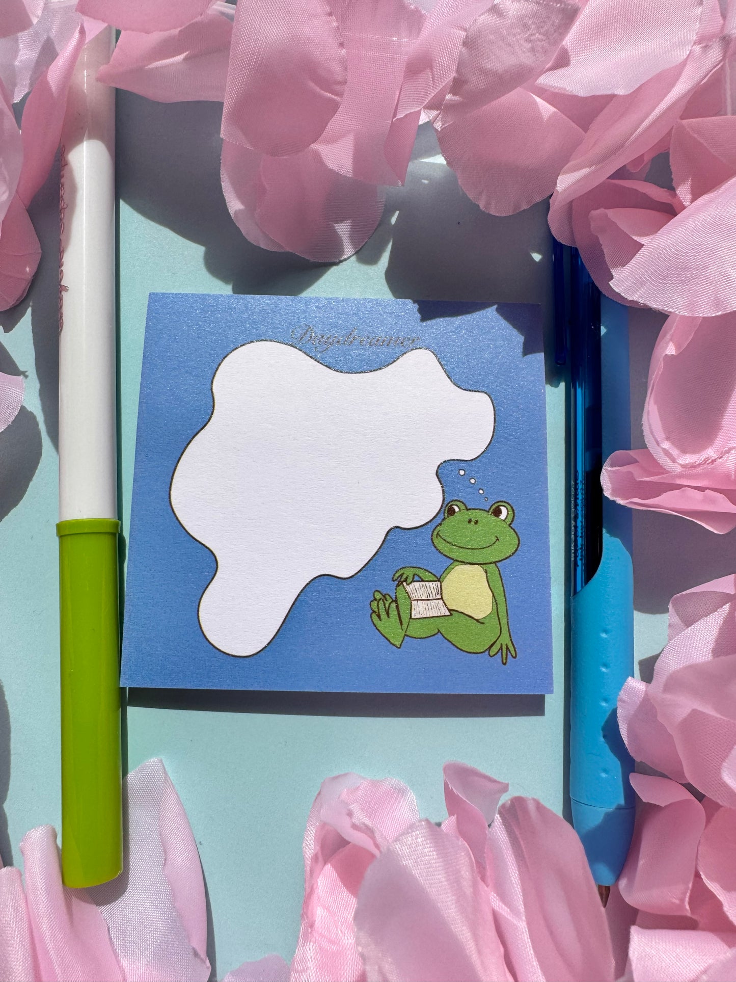 Daydreaming Frog Reading A Book Sticky Note, For Readers, Post A Note, Notepads For Dreamers, Hand Drawn Notepad
