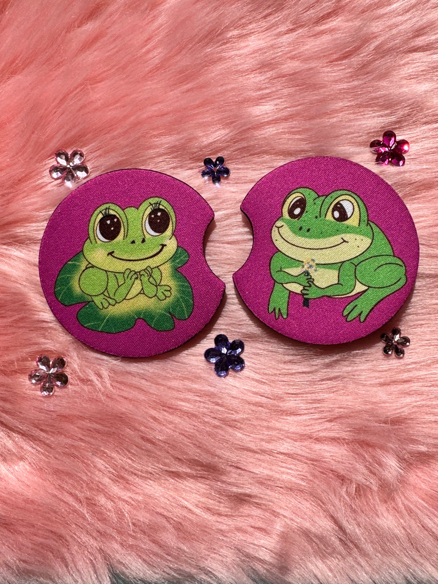 Frog Rubber Car Coasters Set Of 2, Adorable Frog Couple In Love, Boyfriend and Girlfriend
