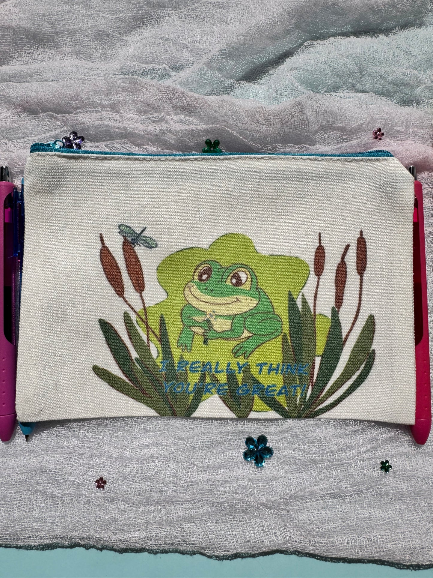 Pencil Pouch, Makeup Bag, Cosmetic Organizer, Bookmark Holder, Adorable Frog Design, Sublimated Zipper Pouch
