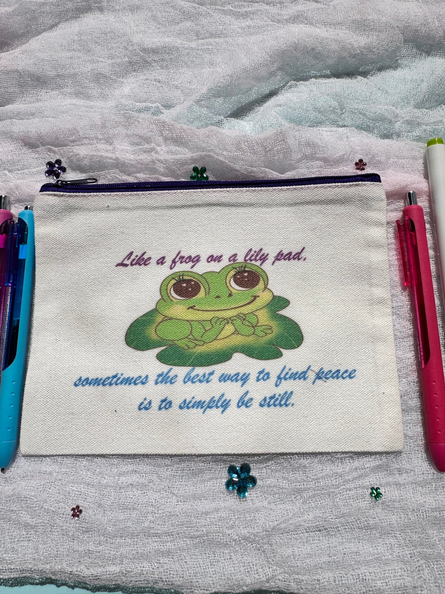 Pencil Pouch, Makeup Bag, Cosmetic Organizer, Bookmark Holder, Adorable Frog Design, Sublimated Zipper Pouch (Copy)